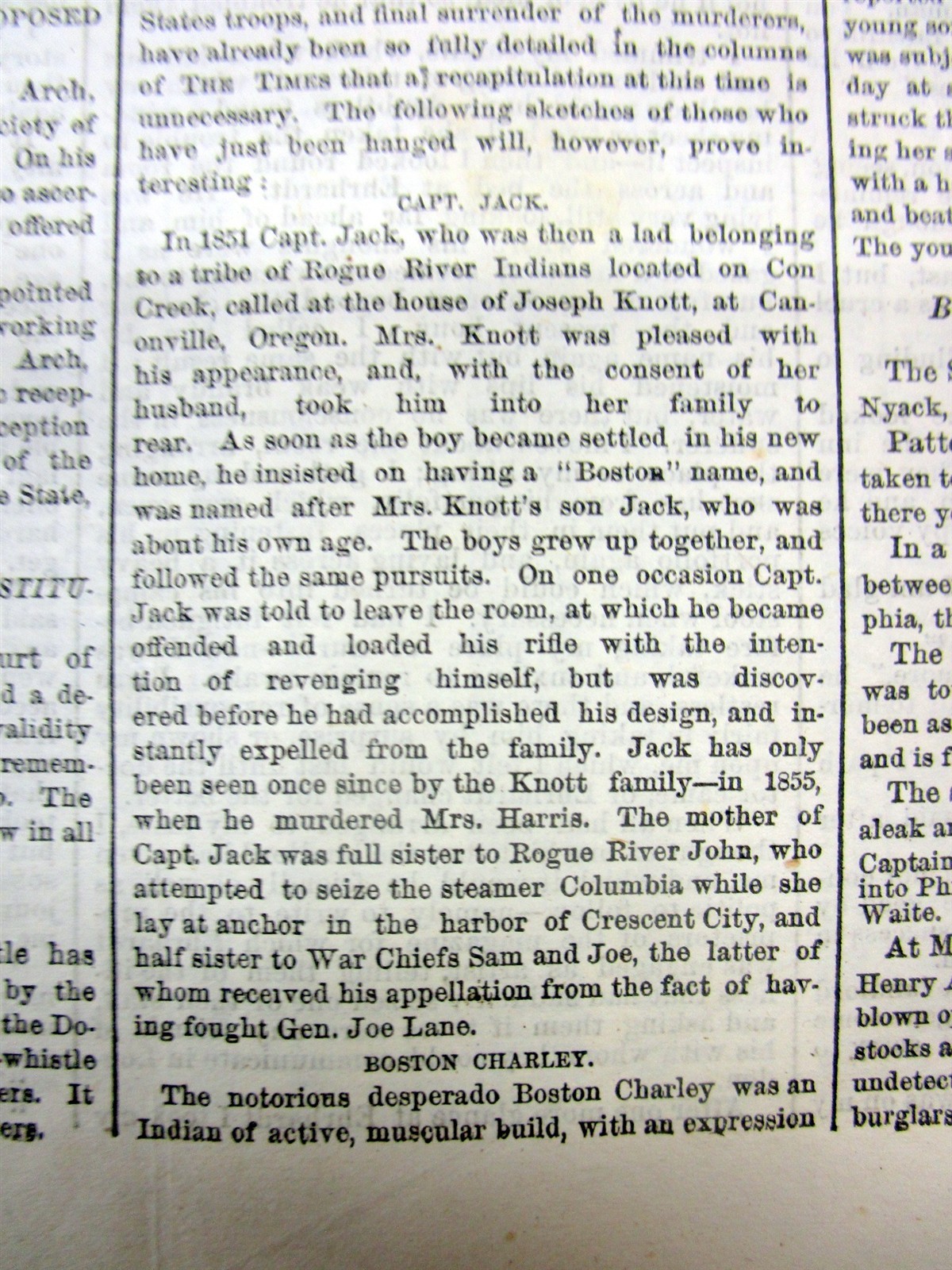 1873 NY Times newspaper The MODOC INDIAN WAR ENDS with HANGING of the LEADERS
