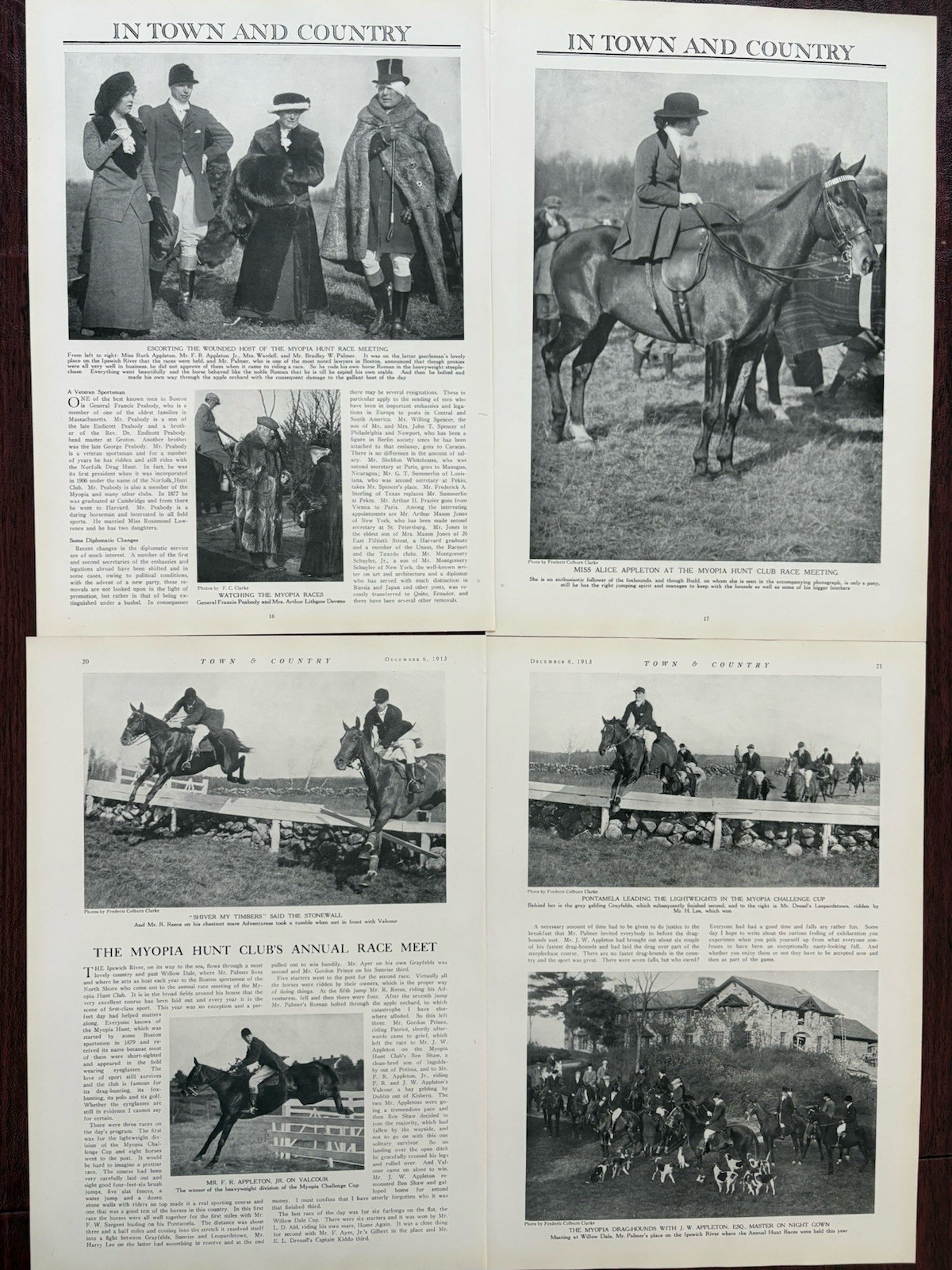 Myopia Hunt Club Hounds Original Vintage Magazine Article Photos Appleton 1913