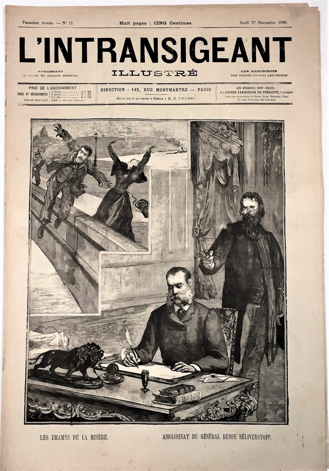Russian General Assassinated in Paris orig 1890 French Tabloid “L’intransigeant”