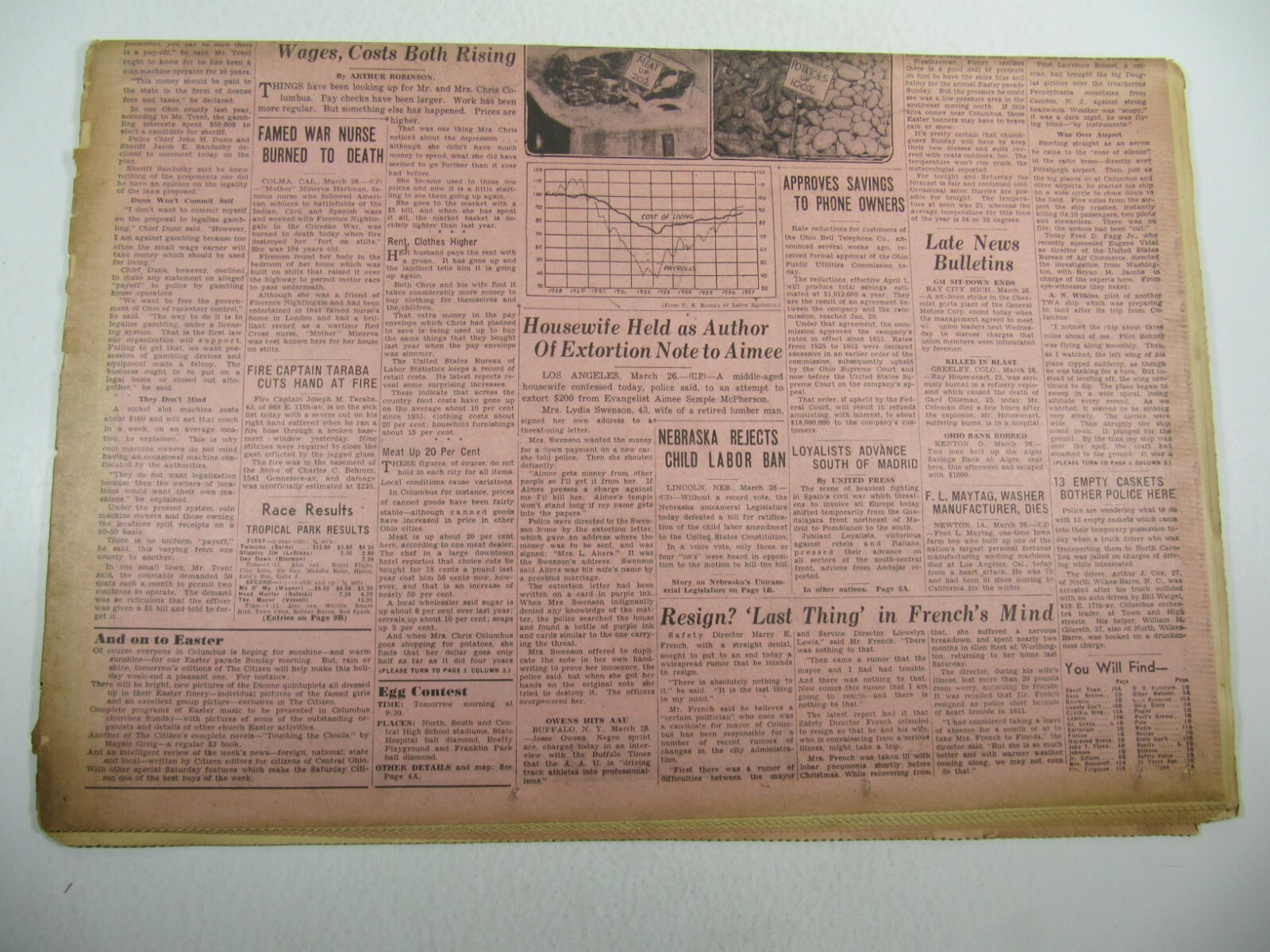 Columbus Citizen Newspaper Friday March 26, 1937- Not complete-Section A only