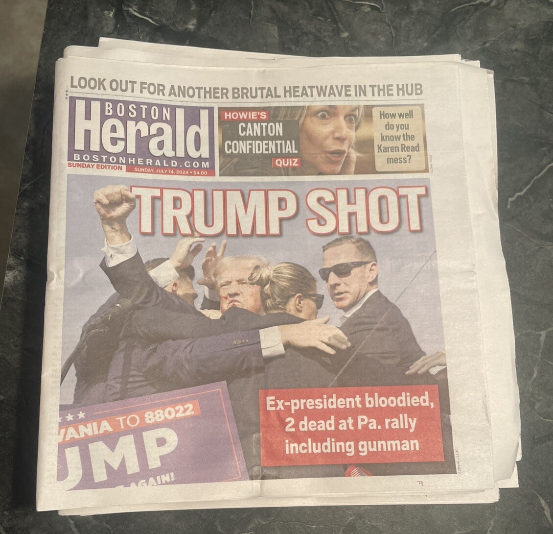 Boston Herald Sunday July 14 Donald Trump Shot Assassination Attempt Newspaper