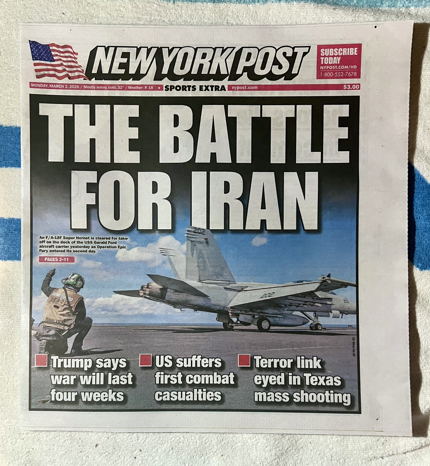 THE BATTLE FOR IRAN – US-ISRAEL STRIKE IRAN – NEW YORK POST 3/2/2026