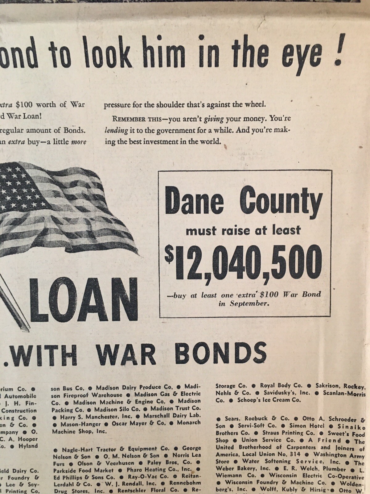 WWII Italy Quits-Invasion Naples 1943 Madison WI Dane County War Bond