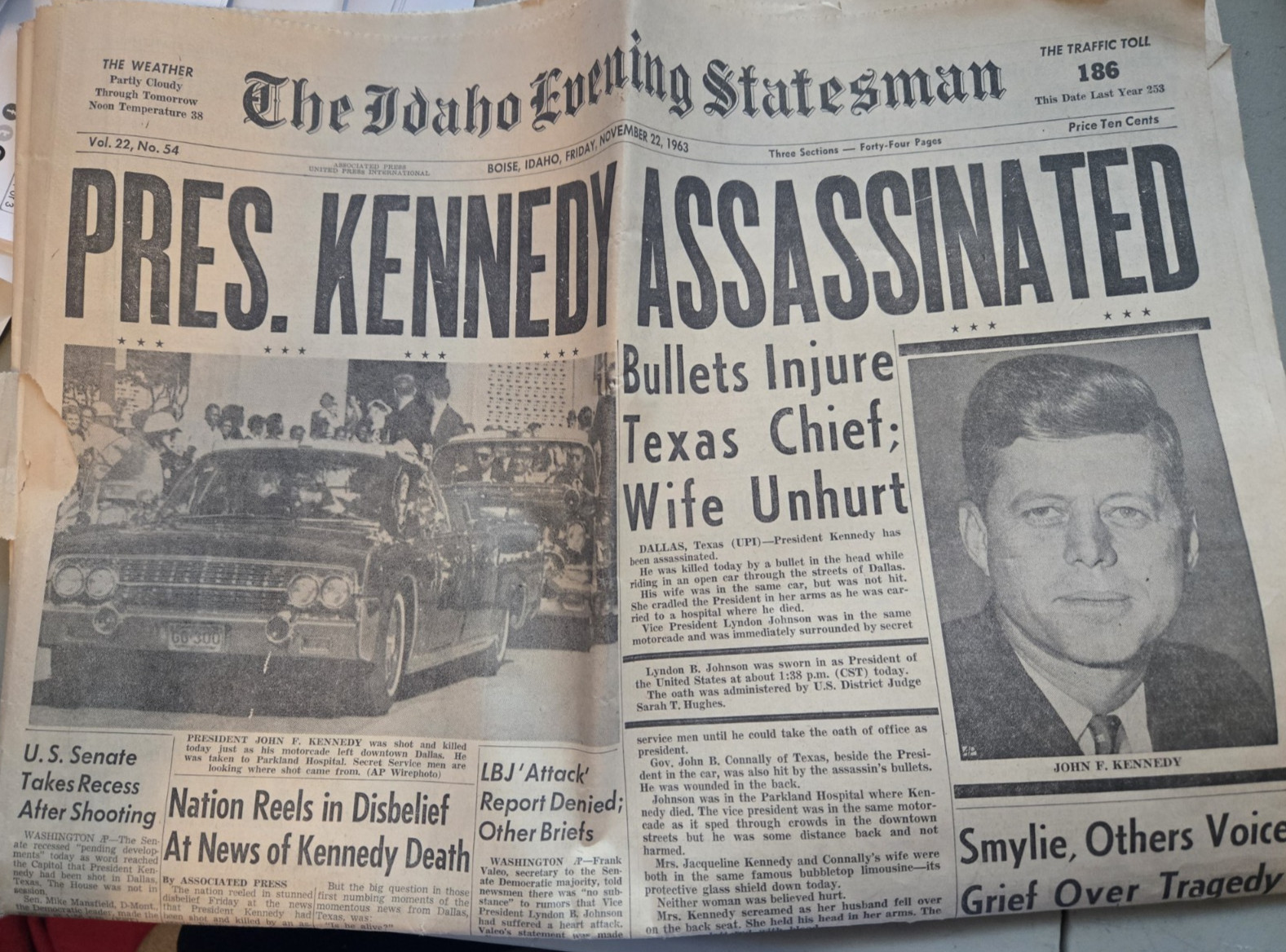 Idaho Evening Statesman November 22 1963 President Kennedy Assssinated