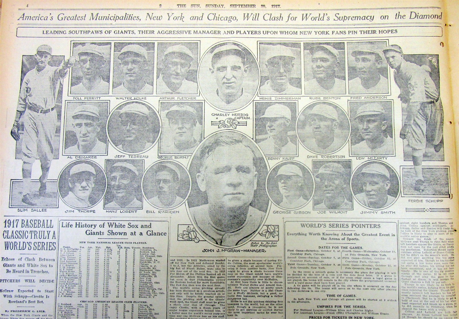 Best 1917 display newspaper w photos- CHICAGO WHITE SOX & NY GIANTS WORLD SERIES