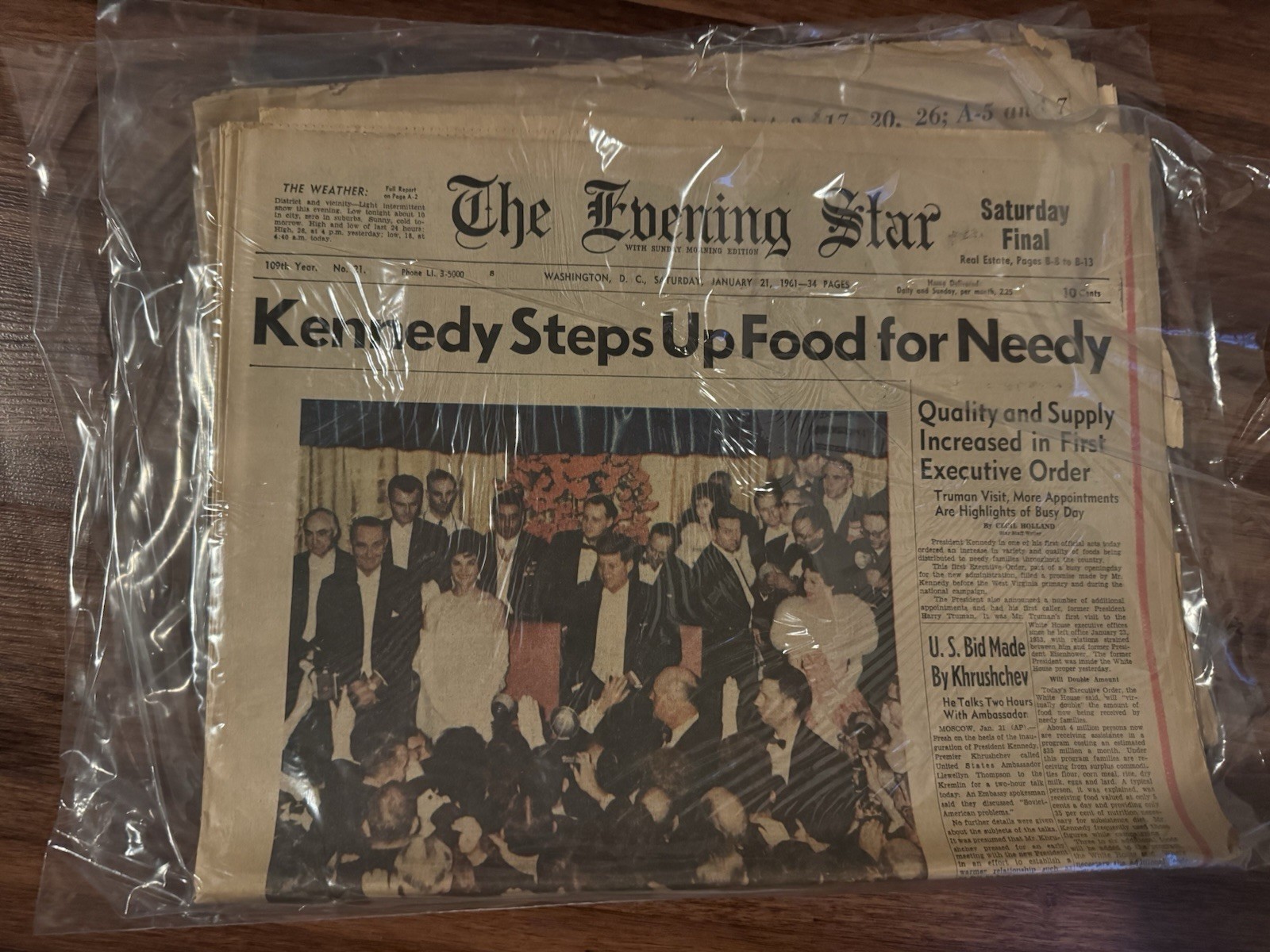 The Evening Star Newspaper Saturday Final Jan 21 1961 “Kennedy Steps Up Food”