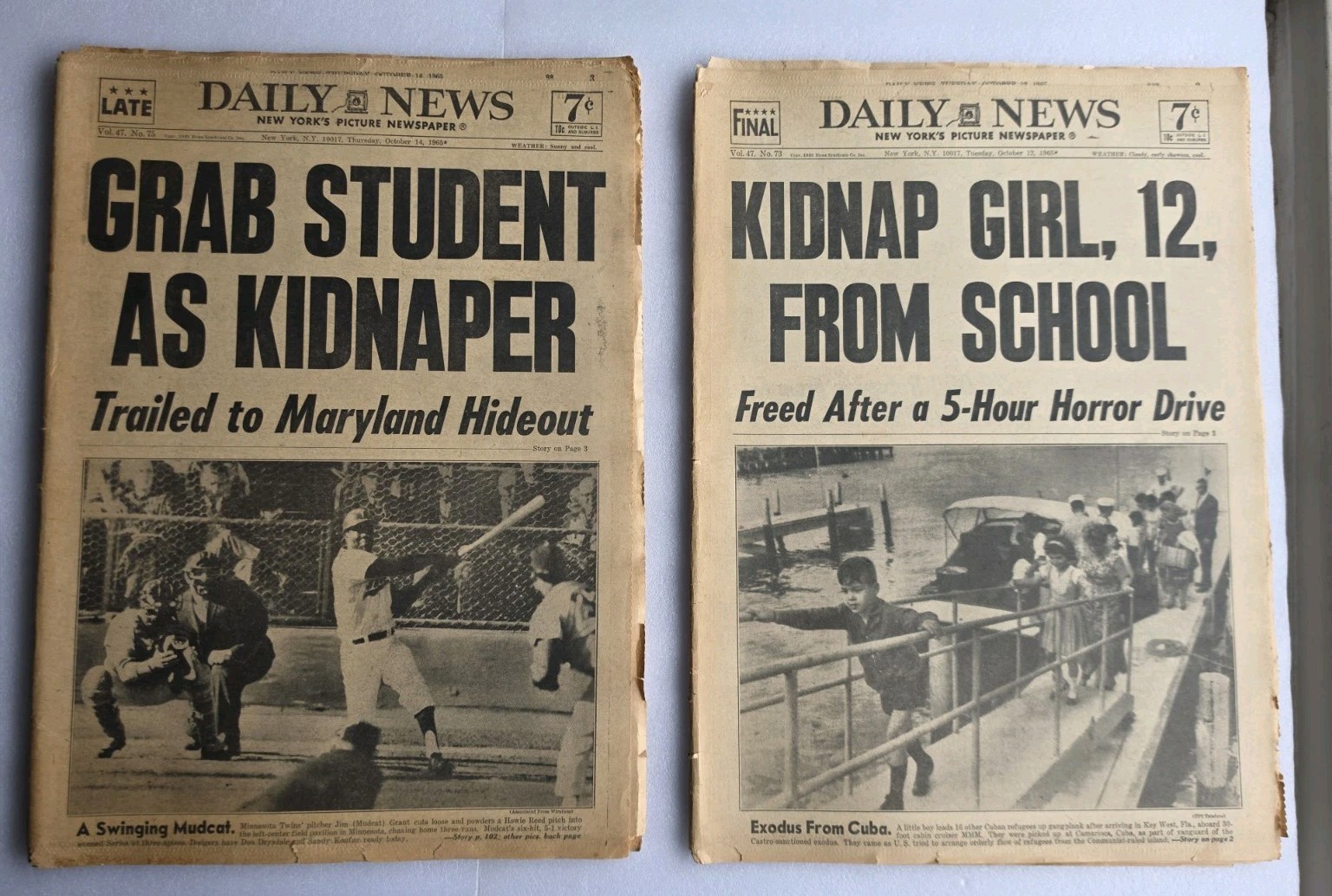 Lot of 2 – GIRL 12, KIDNAP FROM SCHOOL New York Daily News October 12 & 14 1965