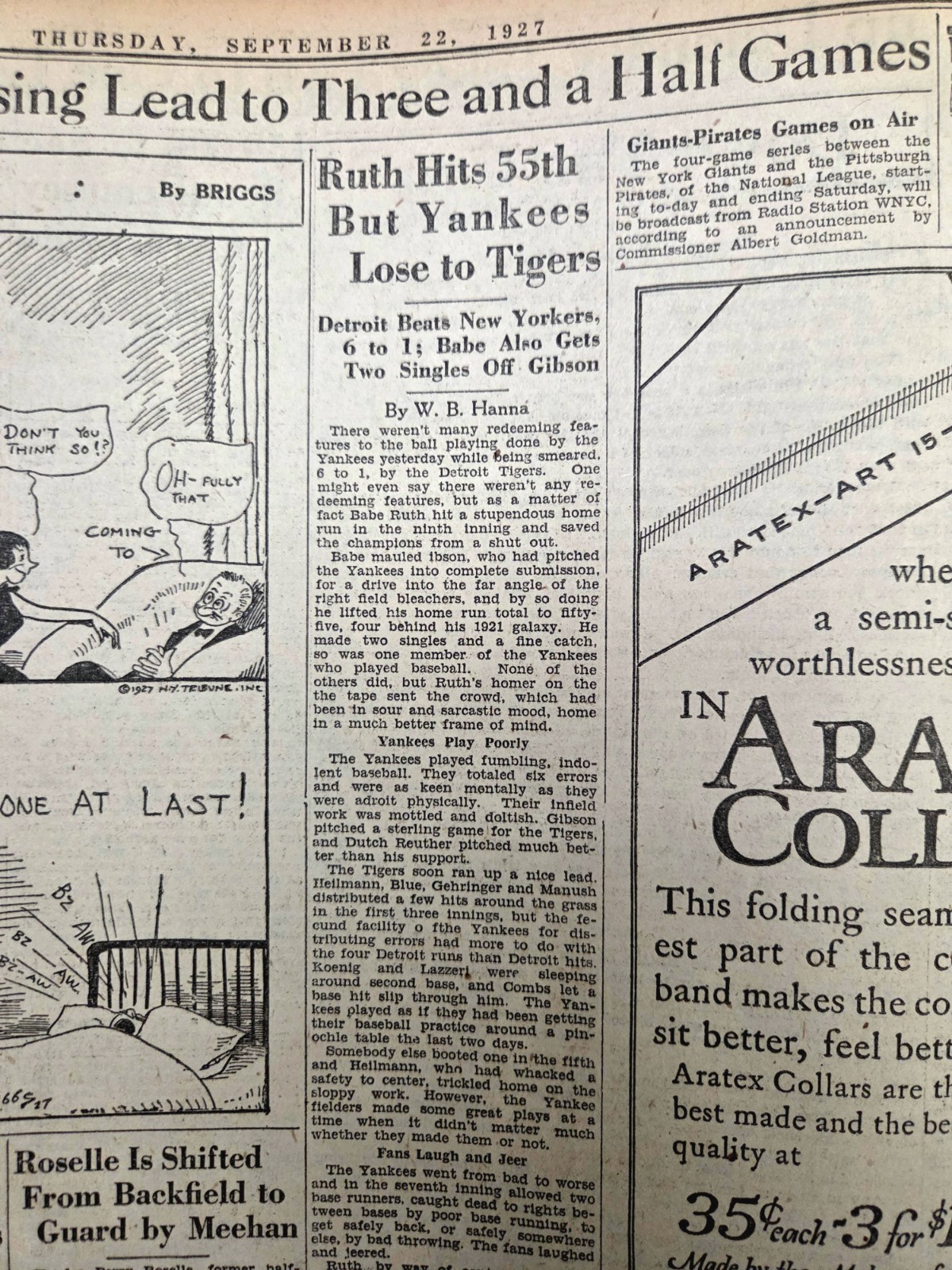 Sept 22, 1927 N.Y Herald Tribune Newspaper: TUNNEY vs DEMPSEY, BABE RUTH 55th