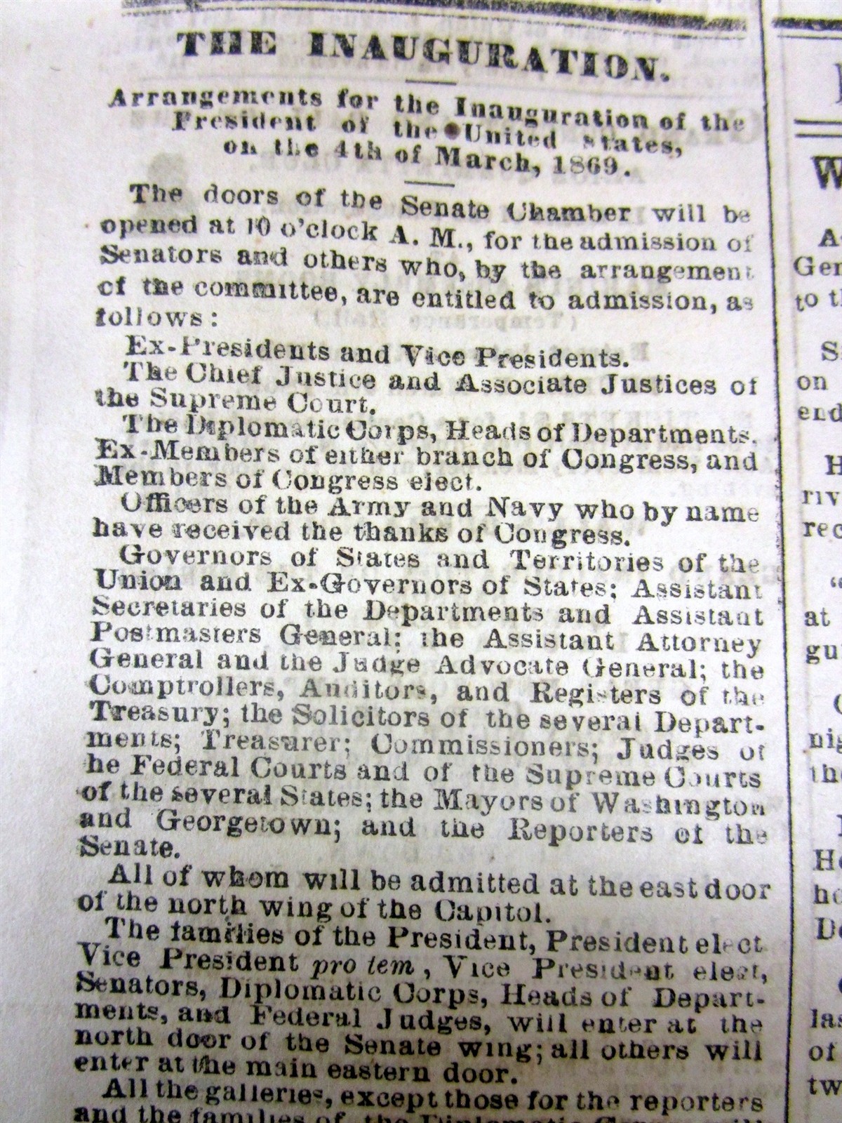 Best 1869 Washington DC newspaper INAUGURATION of PRESIDENT ULYSSES S GRANT