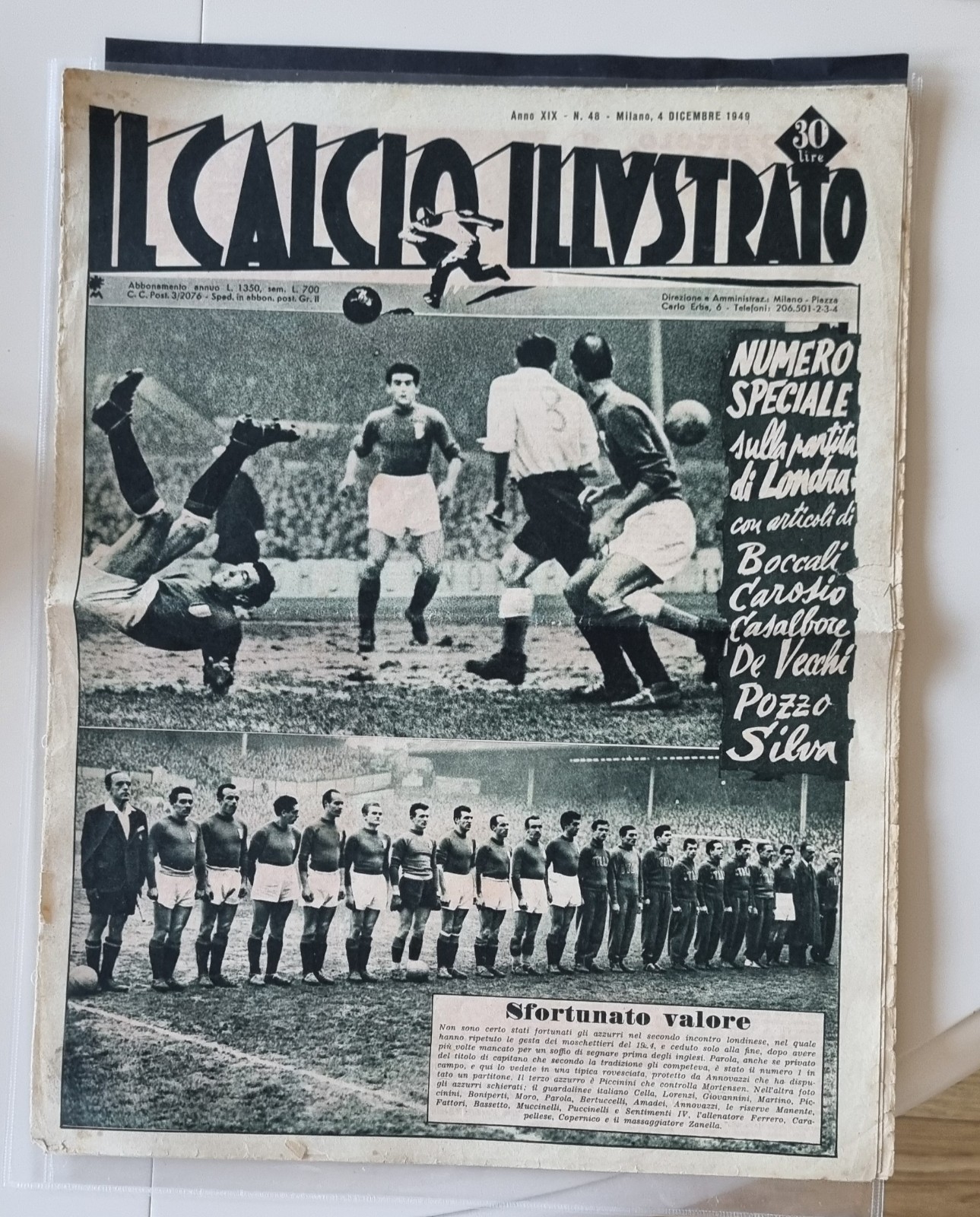 FOOTBALL NEWSPAPER ENGLAND Vs ITALY INTERNATIONAL IL CALCIO ILLUSTRATO n48 1949