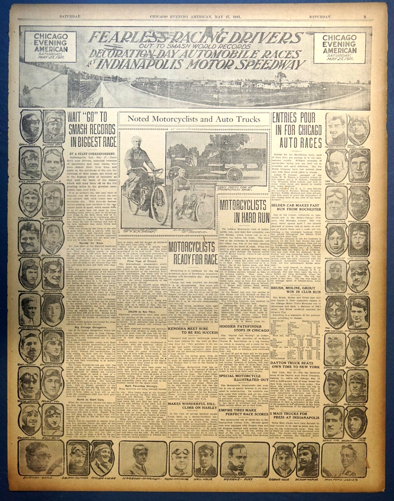 1911 Chicago Newspaper Commemorative Page – First Indianapolis 500 Race