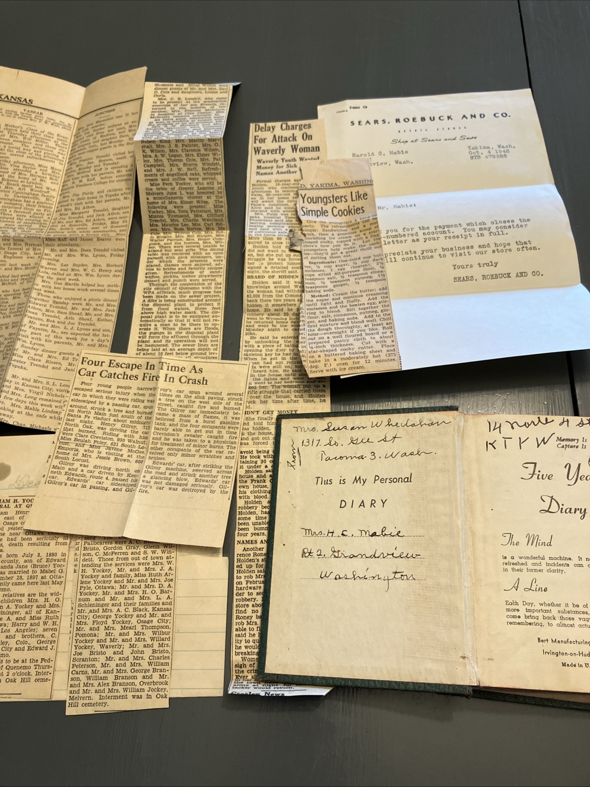 Diary 1940’s Newspaper Articles SA obo.