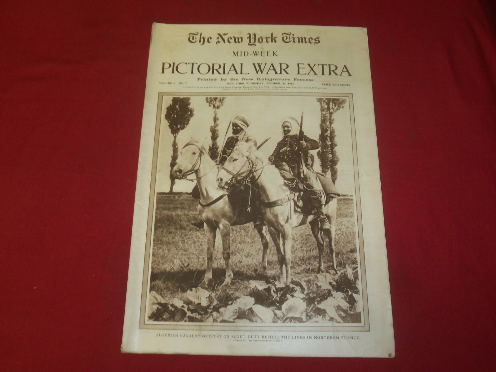 1914 OCTOBER 22 NY TIMES PICTORIAL WAR EXTRA SECTION – ALGERIAN CAVALRY- NP 3934