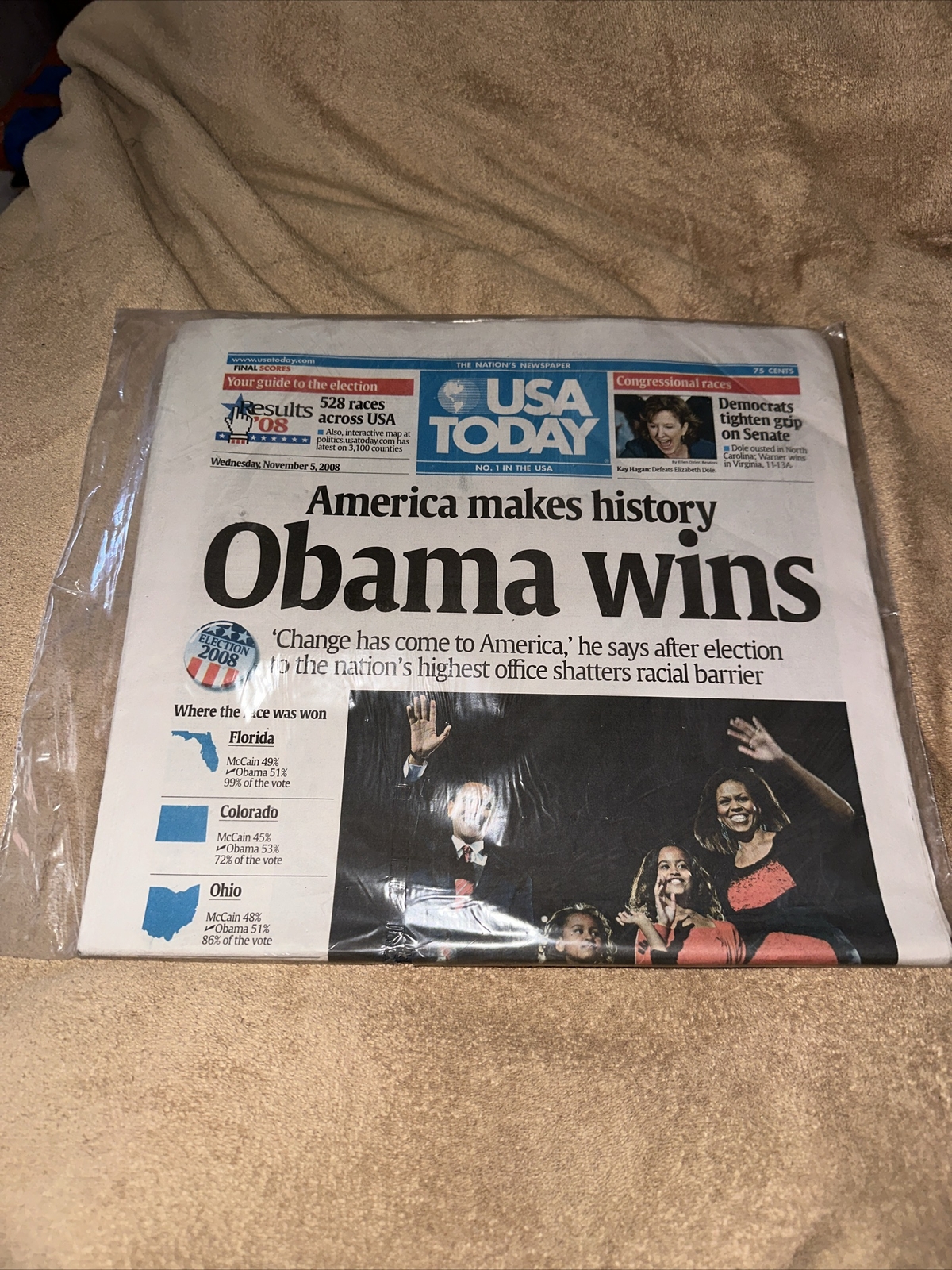 USA Today Newspaper – Obama Wins – November 5, 2008 – Sealed NEW