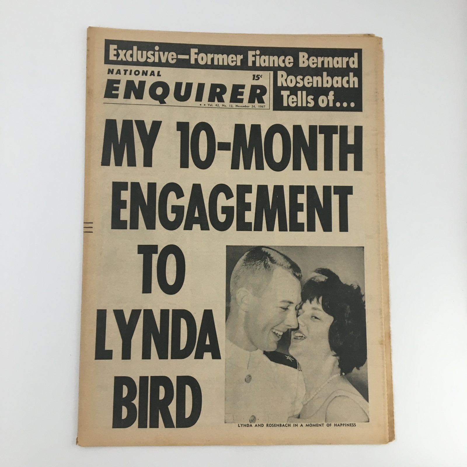 National Enquirer Newspaper November 26 1967 Lieutenant Rosenbach & Lynda Bird