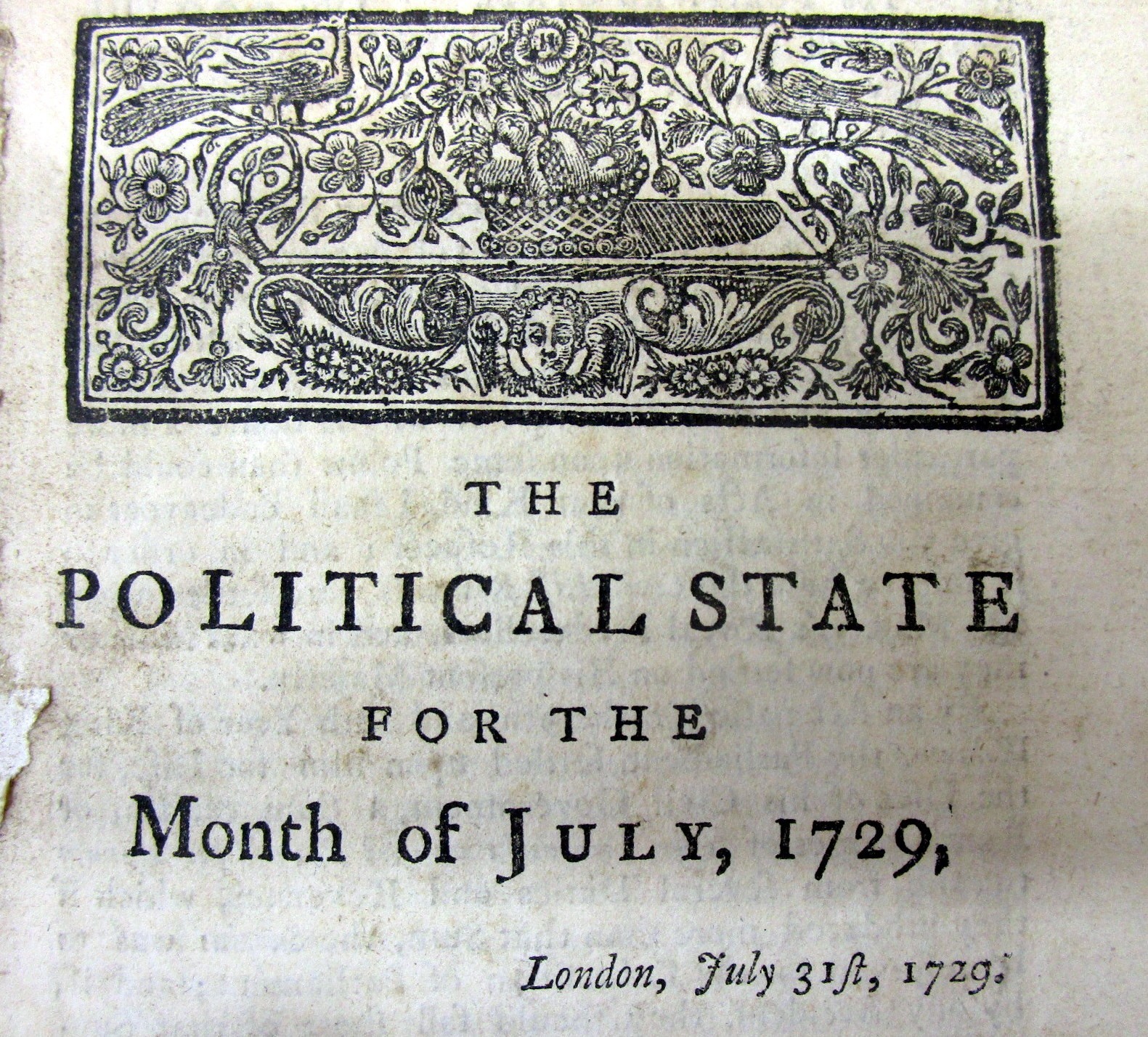 1729 newspaper ANGLO-SPANISH WAR btw GREAT BRITAIN & SPAIN forCONTROL of AMERICA