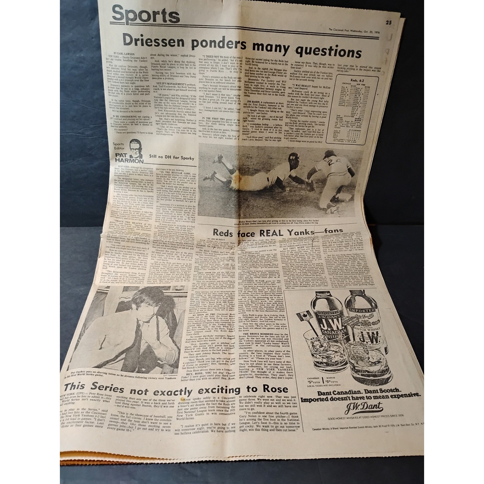 VTG Cincinnati Post Sport Section Reds Yankees Series Rose Driesen 76 Stocks Ads