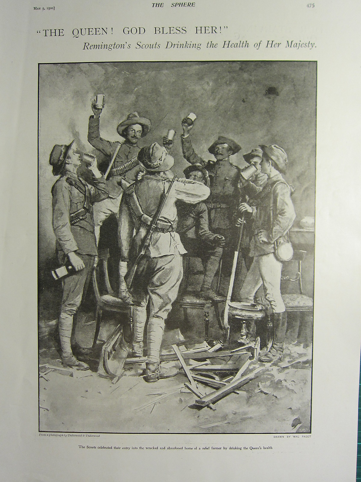 1900 VICTORIAN BOER WAR PRINT ~ REMINGTON’S SCOUTS DRINKING HEALTH TO THE QUEEN