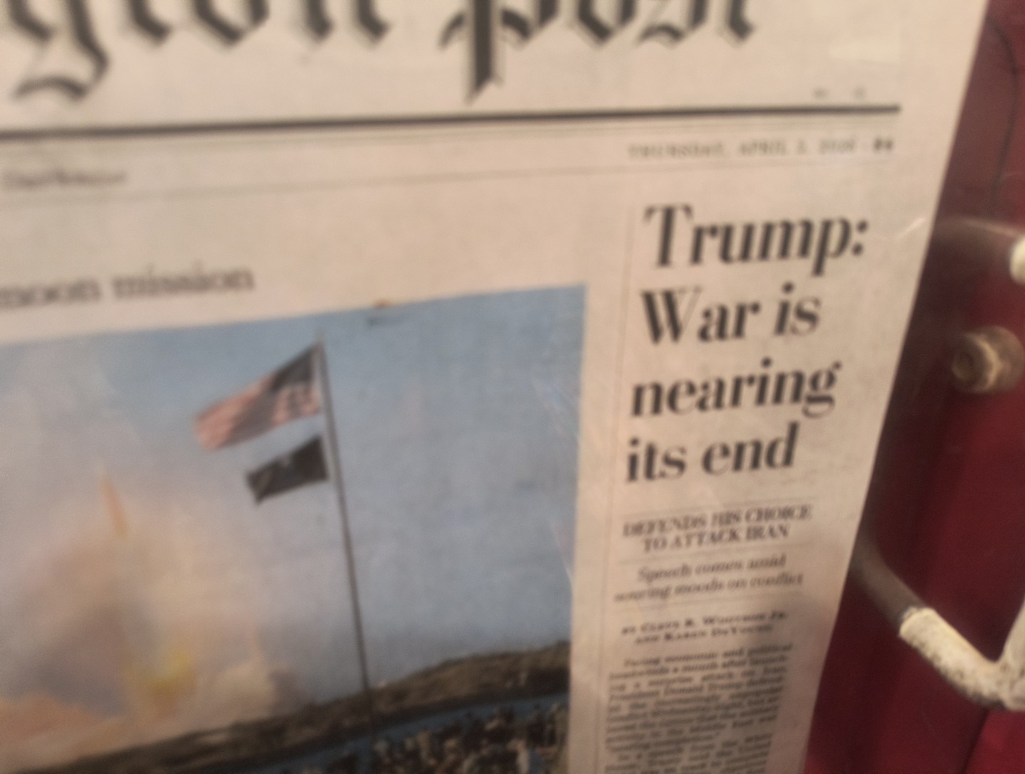 The Washington Post Thursday April 2 2026 Trump: War Is Nearing Its End