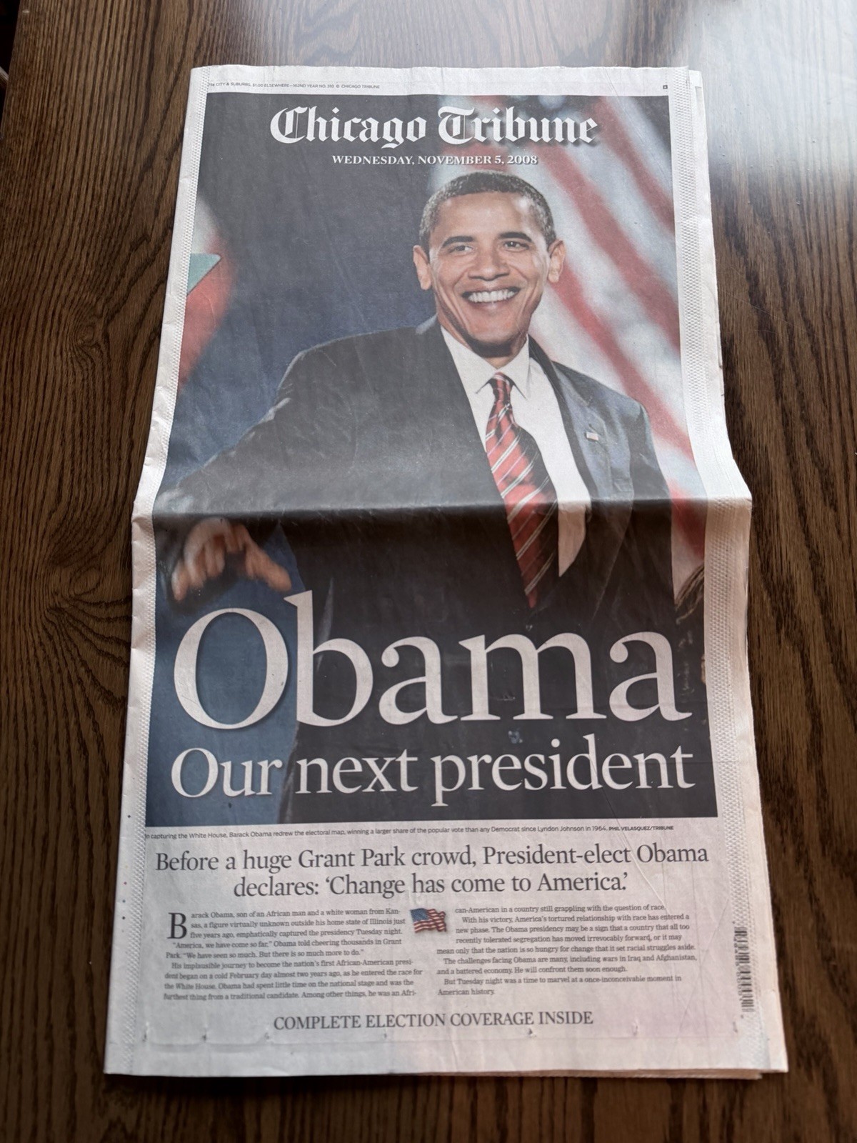 Chicago Tribune Newspaper Obama Our Next President November 5, 2008