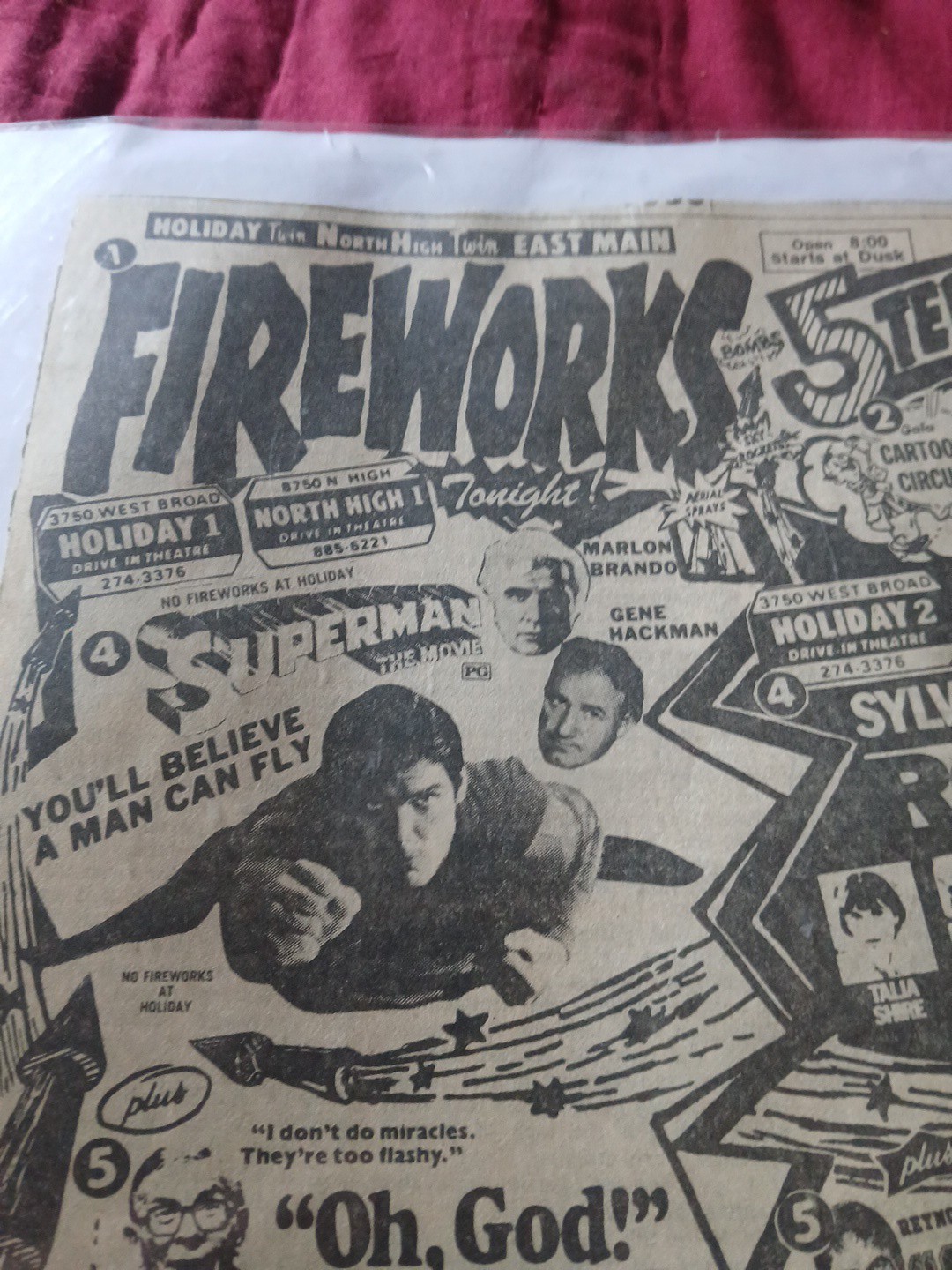 VERY COOL DRIVE IN Newspaper AD 1979 SUPERMAN ROCKY 2 OH GOD THE 3 STOOGES VTG