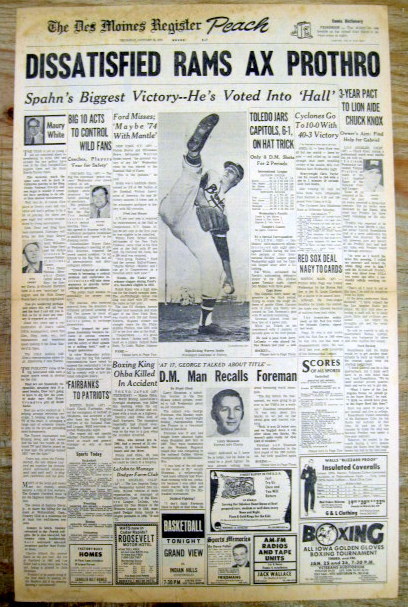 1973 newspaper Milwaukee Braves pitcher W SPAHN voted into BASEBALL HALL OF FAME