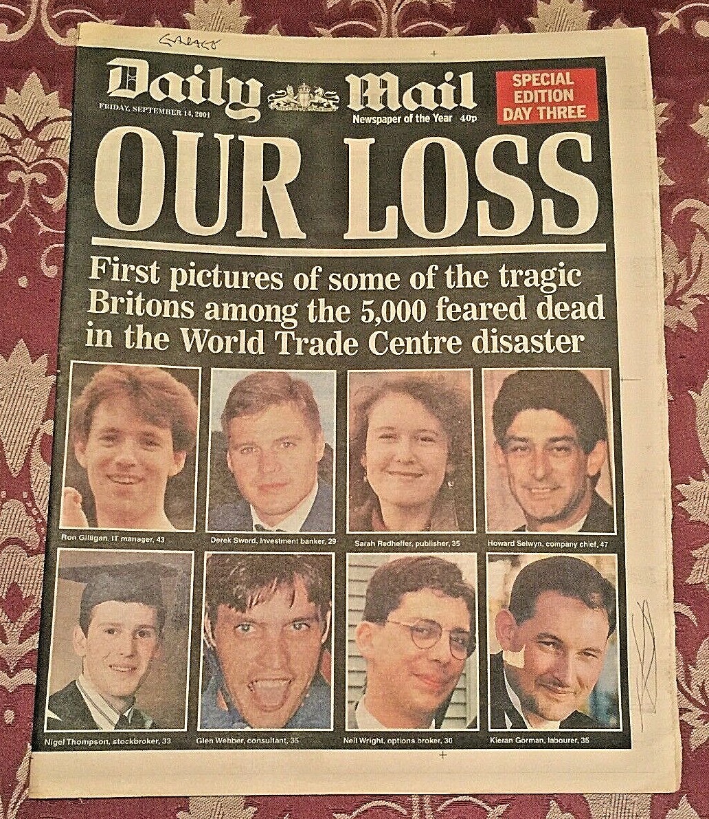 * 6 x Daily Mail Newspapers – 12th to 17th September 2001 9/11 Editions – RARE *