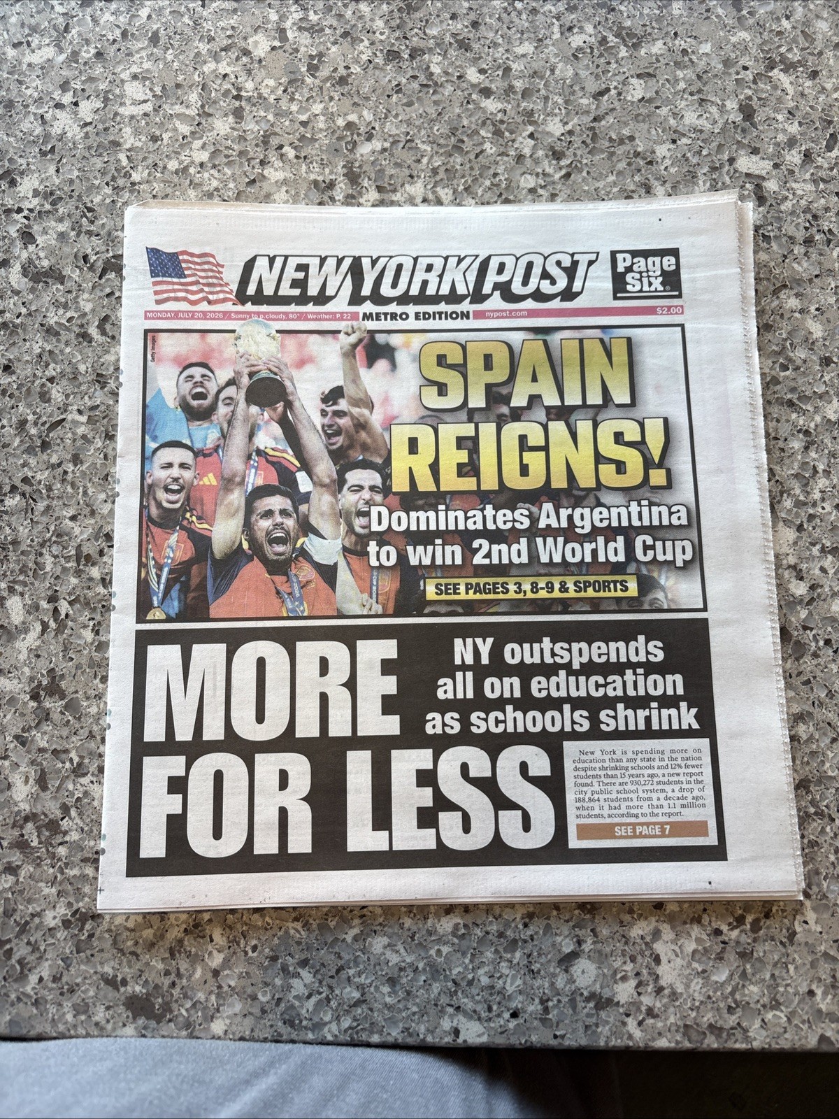 Spain Reigns Dominate Argentina NEW YORK POST 7/20/26
