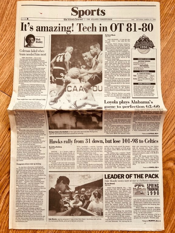 Georgia Tech Upsets Michigan State 1990 March Madness Sweet 16 Atlanta newspaper