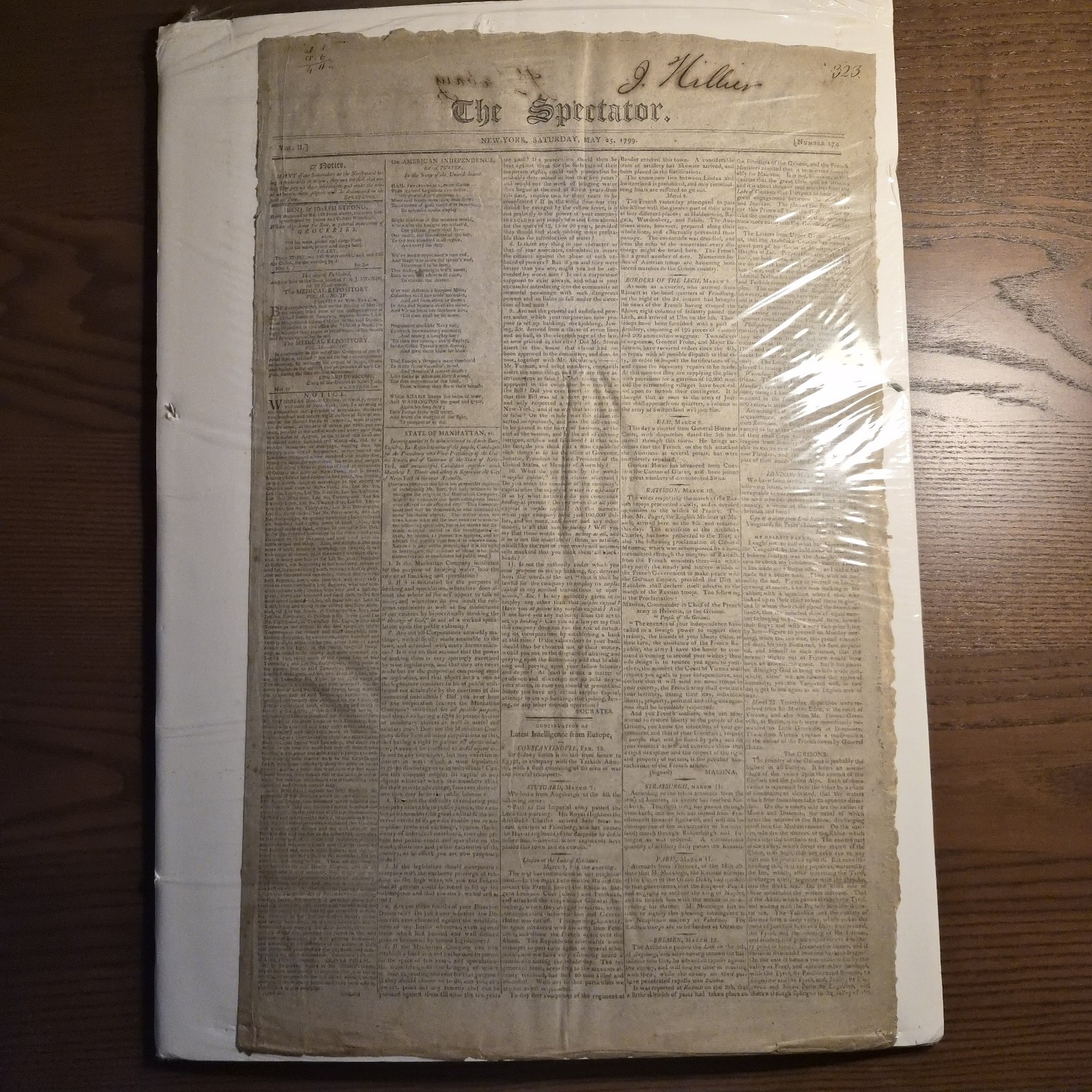 The Spectator Vol. II/2 Number 174 New York, Saturday May 25 1799 Newspaper