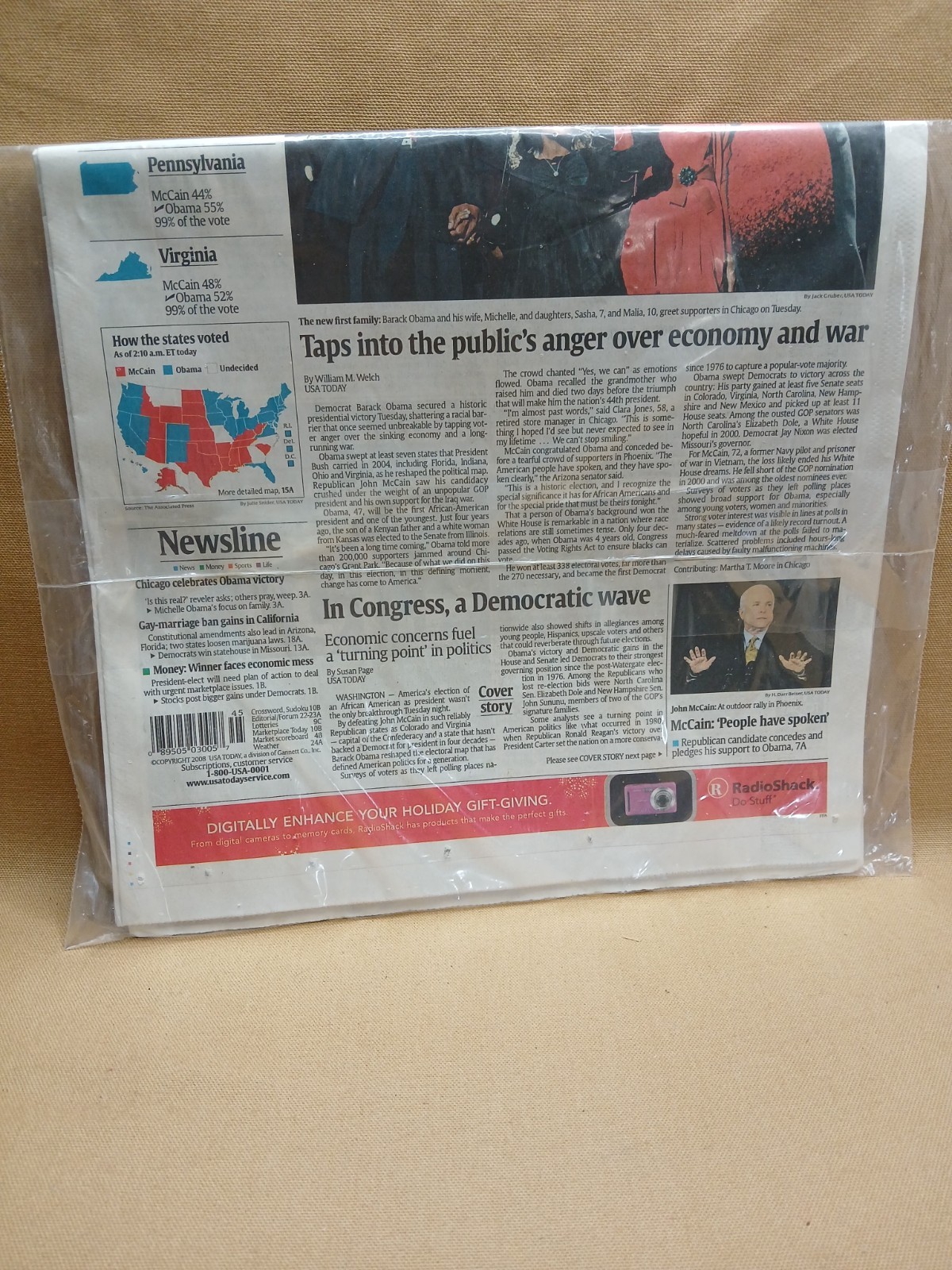 USA Today Newspaper – Obama Wins – November 5, 2008 – Sealed NEW
