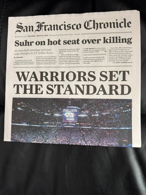 San Francisco Chronicle 4/14/2016 GSW Warriors Set The Standard Newspaper New!