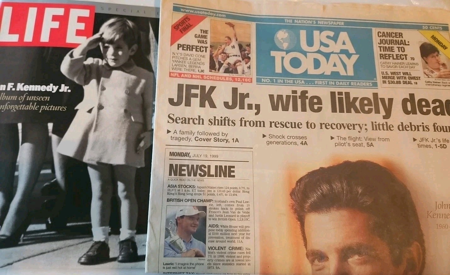 USA TODAY – July 19, 1999 – “JFK Jr, Wife Likely Dead” Plane Crash