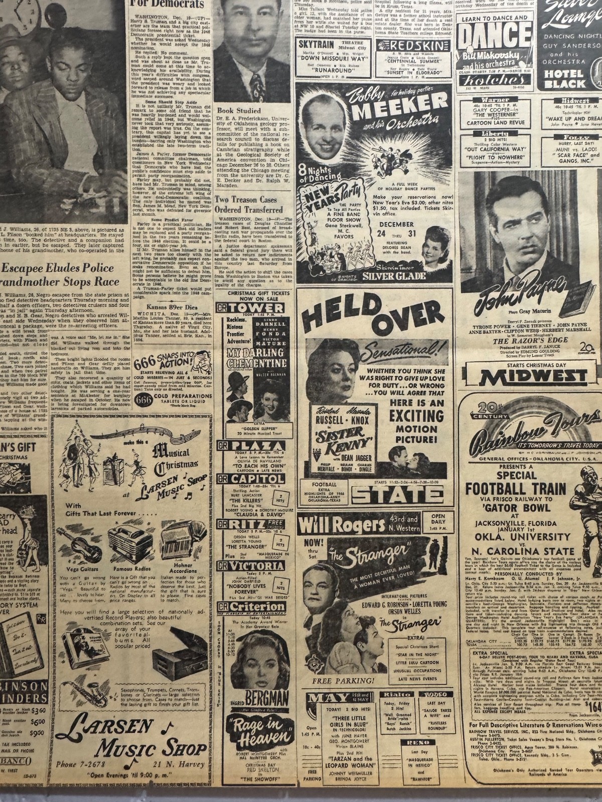 1946 DEC. MOVIE ADS 26 OKLA. CITY NEWSPAPER PAGES WITH LOTS OF ADS GROUP #25