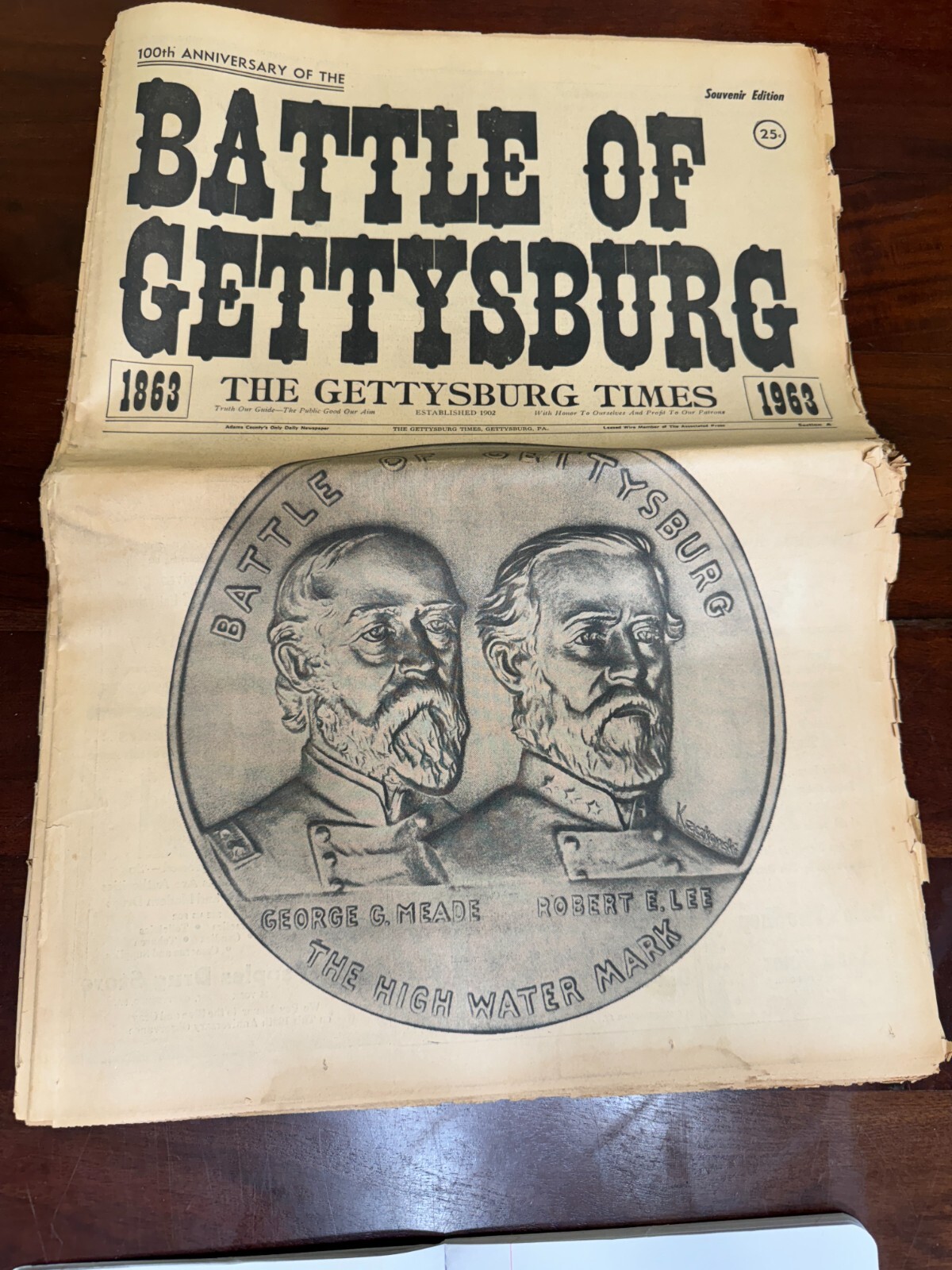THE BATTLE OF GETTYSBURG 100TH ANNIVERSARY EDITION NEWSPAPER