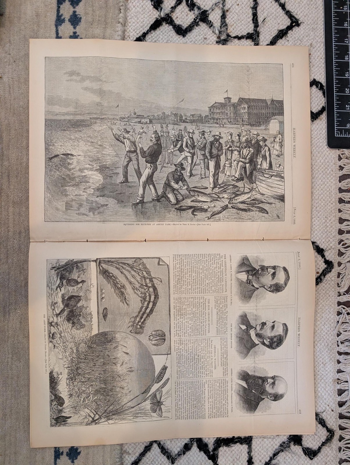 1880 Cleopatras Needle, Narragansett, Bluefish Asbury Park Harpers Weekly July 3