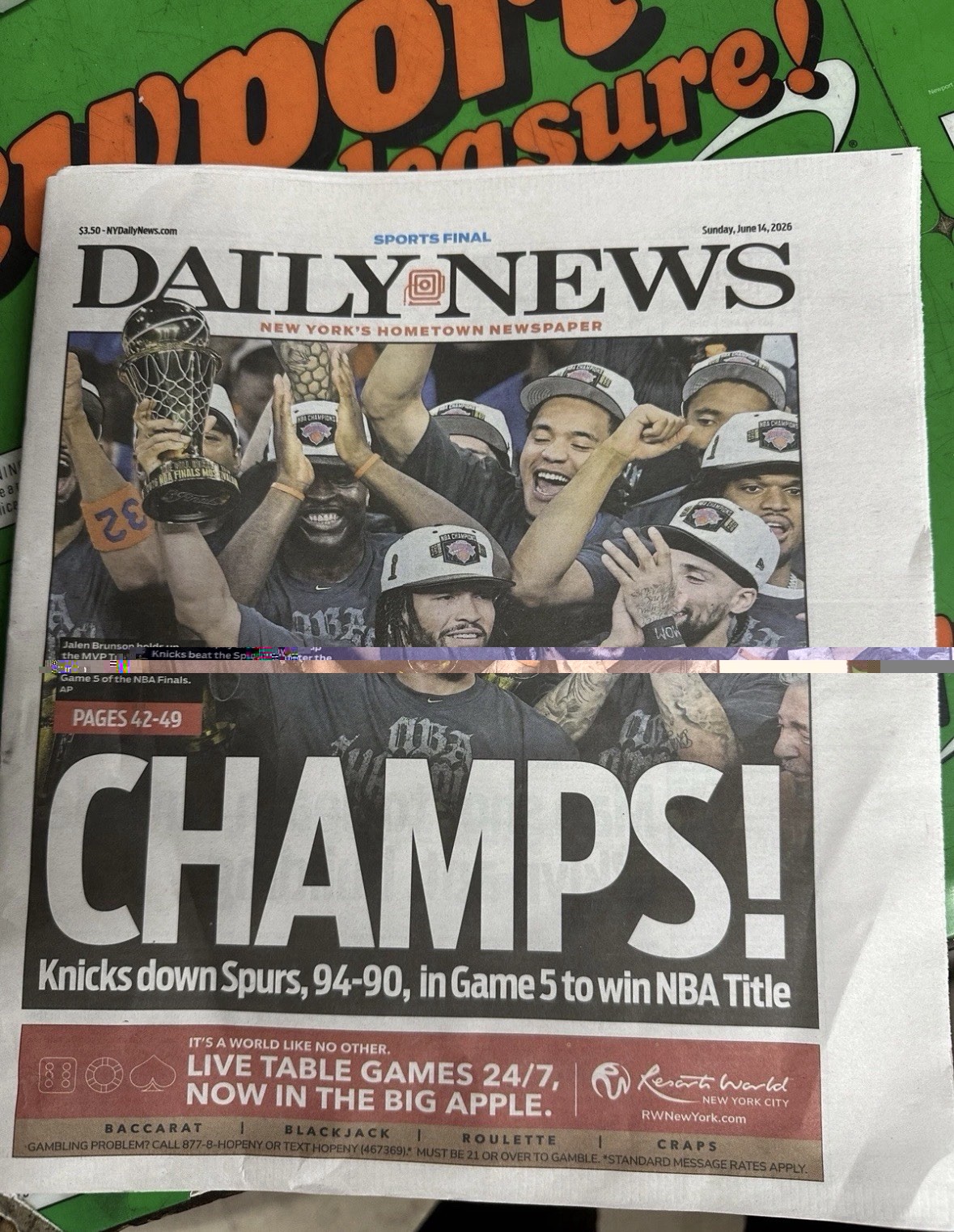 New York Daily News Sports Final Sunday June 14, 2026 “CHAMPS!” Knicks Title