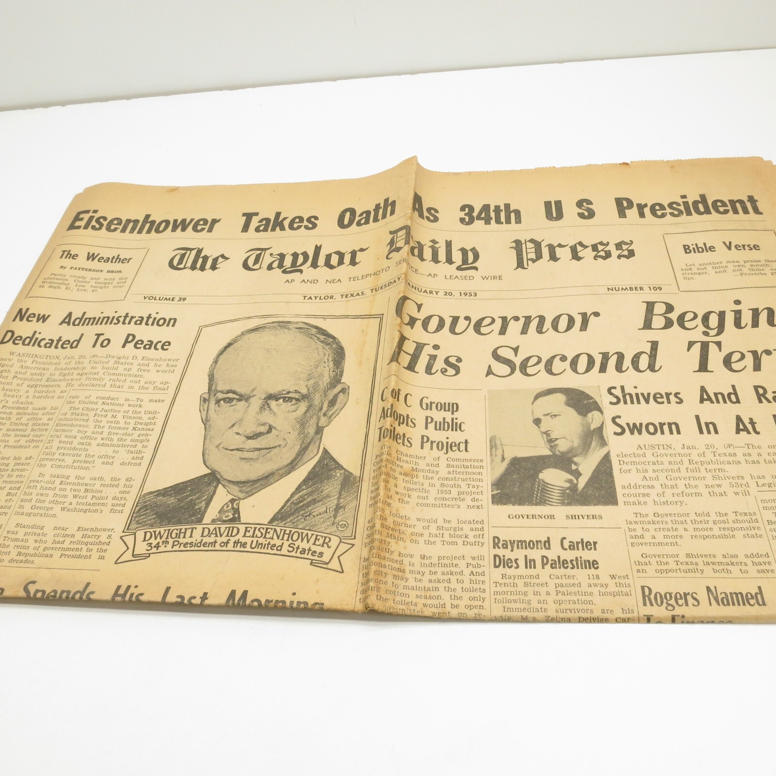 The Taylor Daily Press January 20 1953 Dwight D. Eisenhower Elected TX Shivers