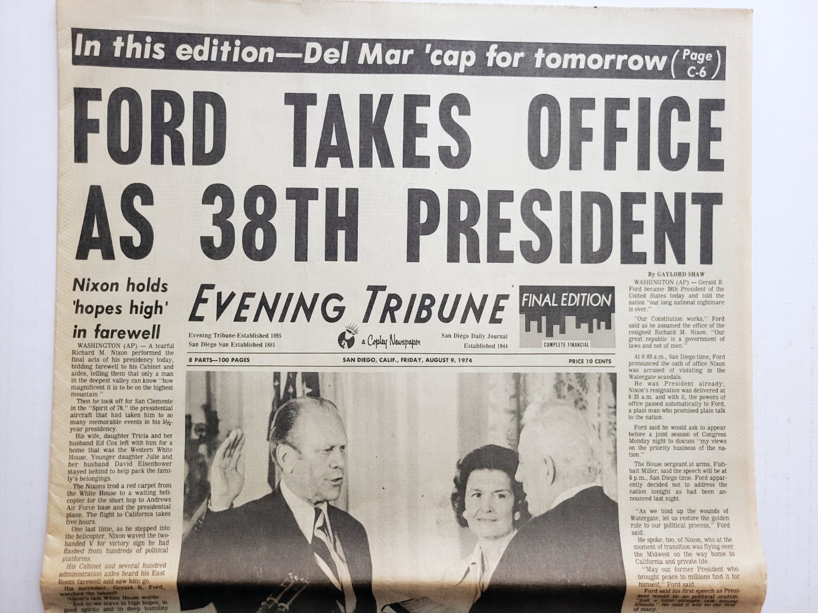 1974 Aug 9: The Daily Olympian (WA) – Gerald Ford Sworn-In as US President