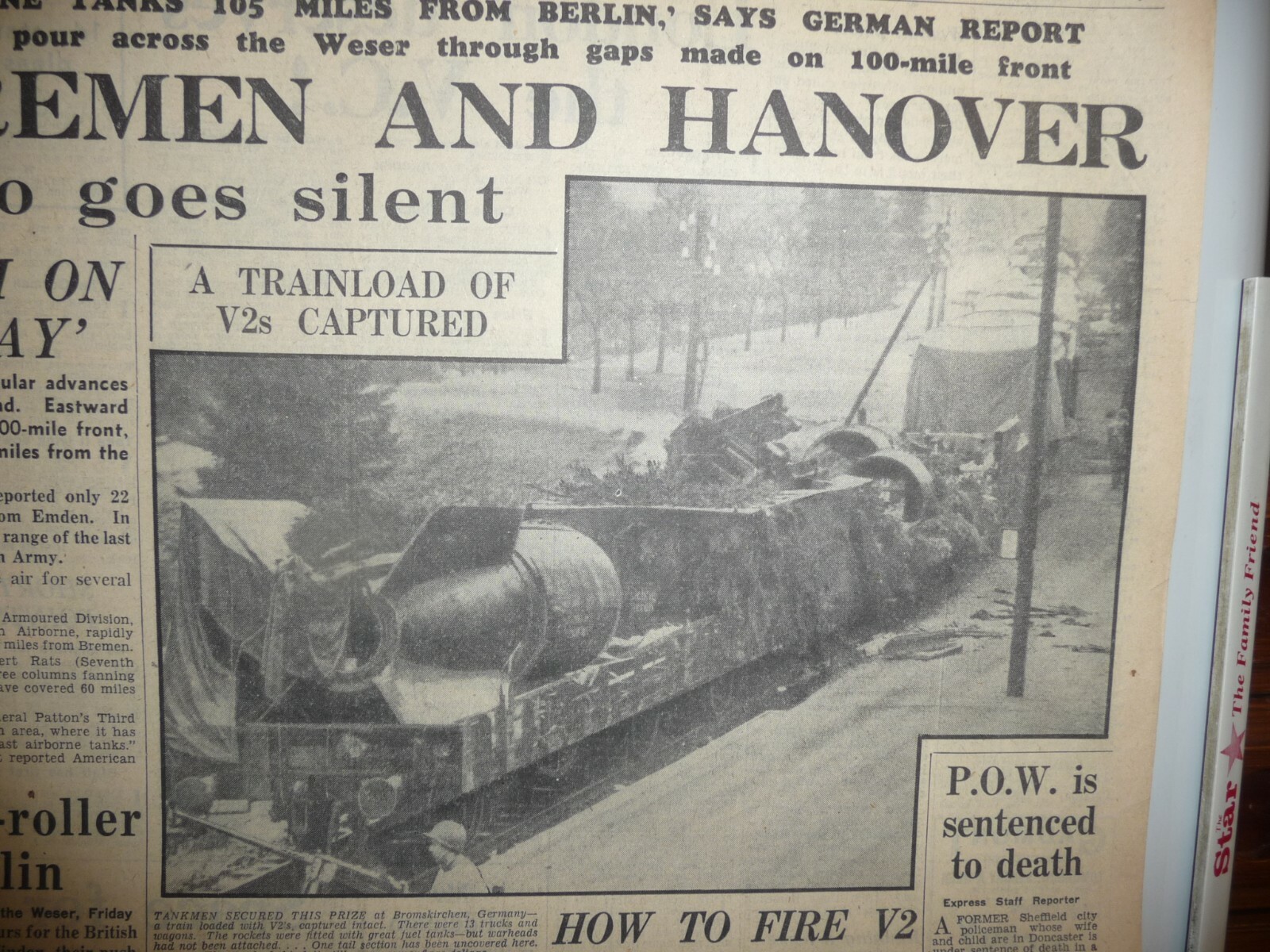 NP01 -005 – WW2 – Daily Express – Airbourn Tanks 105 Miles to Berlin – 7 Apr 45