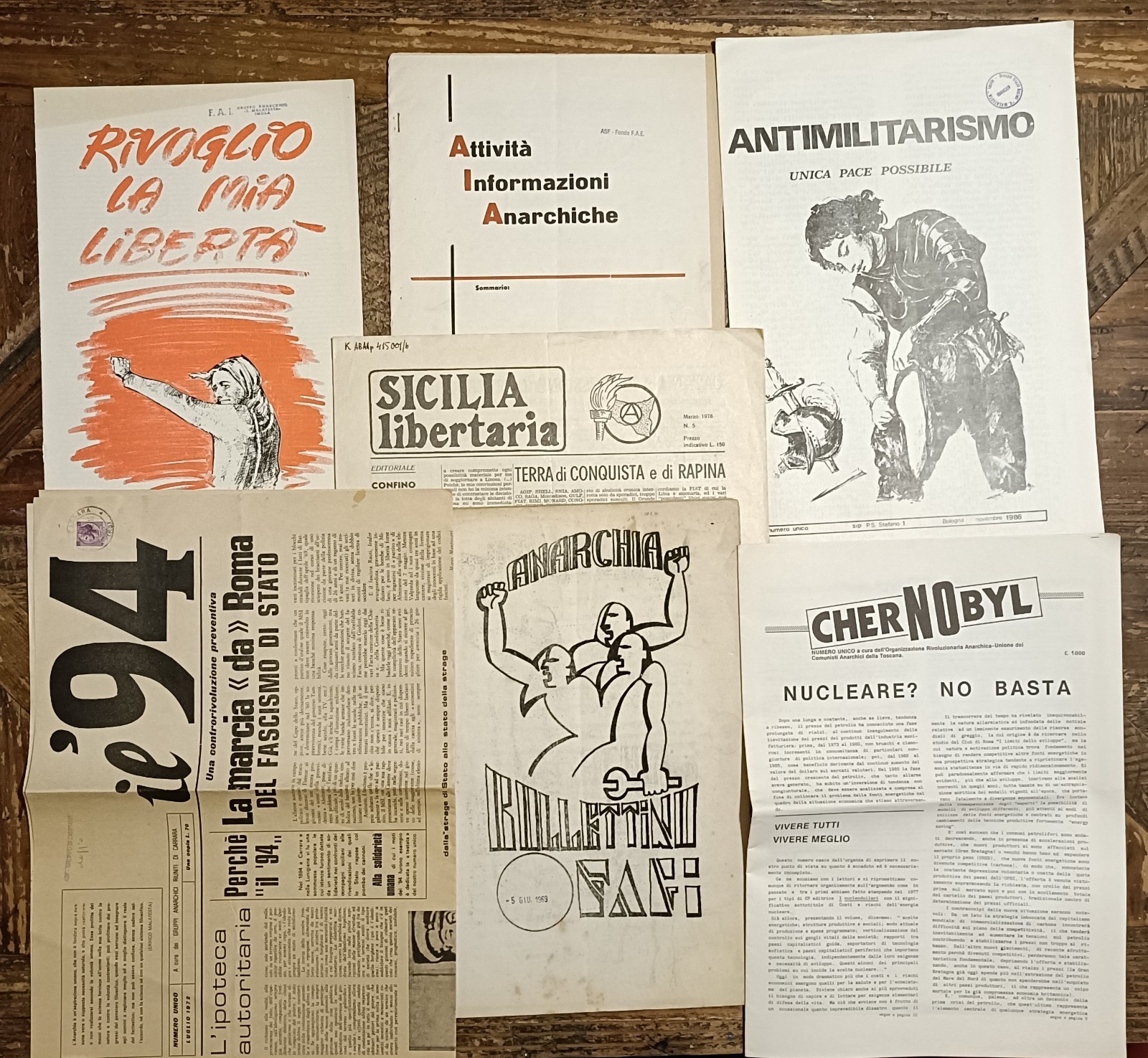 Lot of 7 Cyclostilati Fanzine Magazines Anarchy 1960s-70s-80s Anarchism Italy