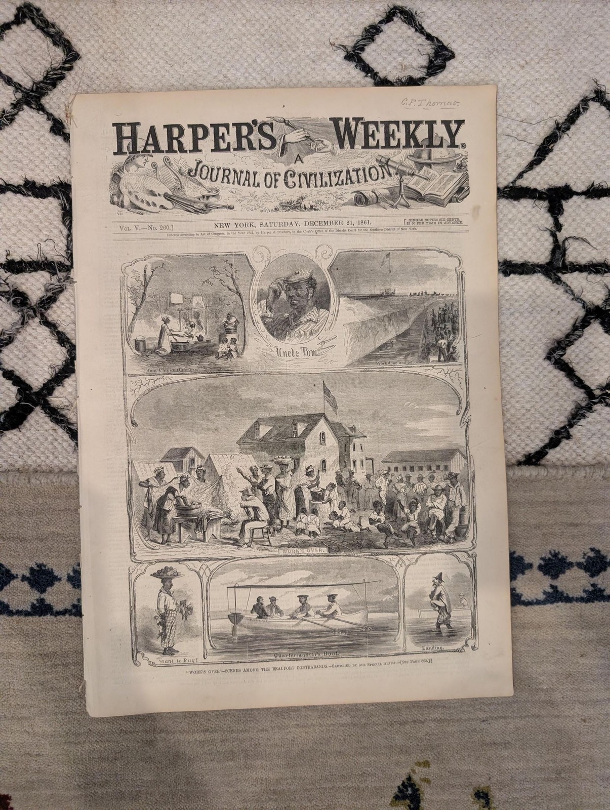 1861 W Homer Bivouac Fire Harpers Weekly Dec 21 Ericsson Battery Tennessee Map