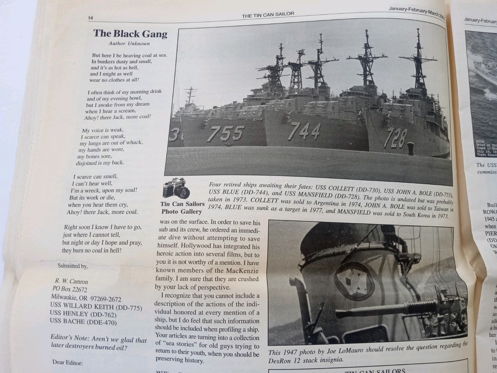 The TIN CAN SAILOR Newspaper 2001 Vol 25 #1 DESTROYER OPERATIONS AGAINST ITALY