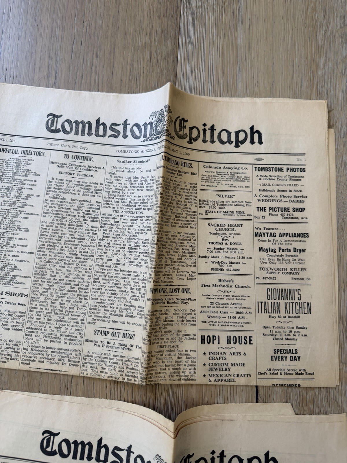 5 1969 Tombstone Arizona Newspapers