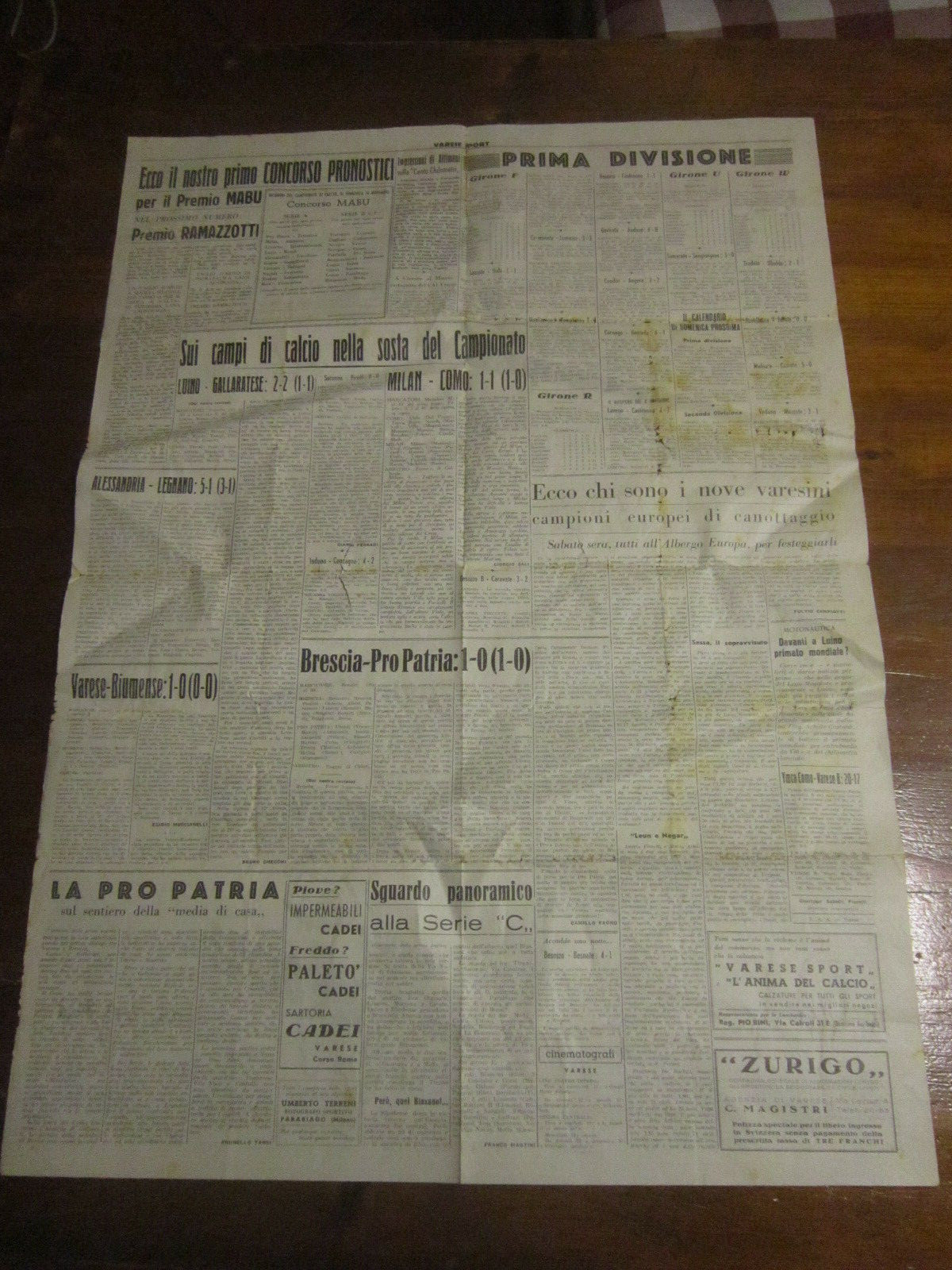 VARESE SPORT ANNO I° N°2 NOVEMBRE 1947 PRO PATRIA LEGNANO GALLARATESE RARISSIMO