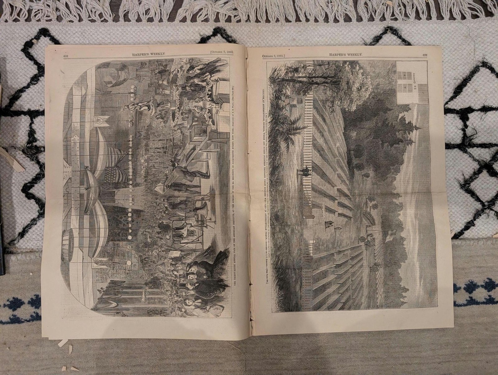 1865 Harpers Weekly — Dead at Andersonville Prison, POW Graves, Naval Festival,