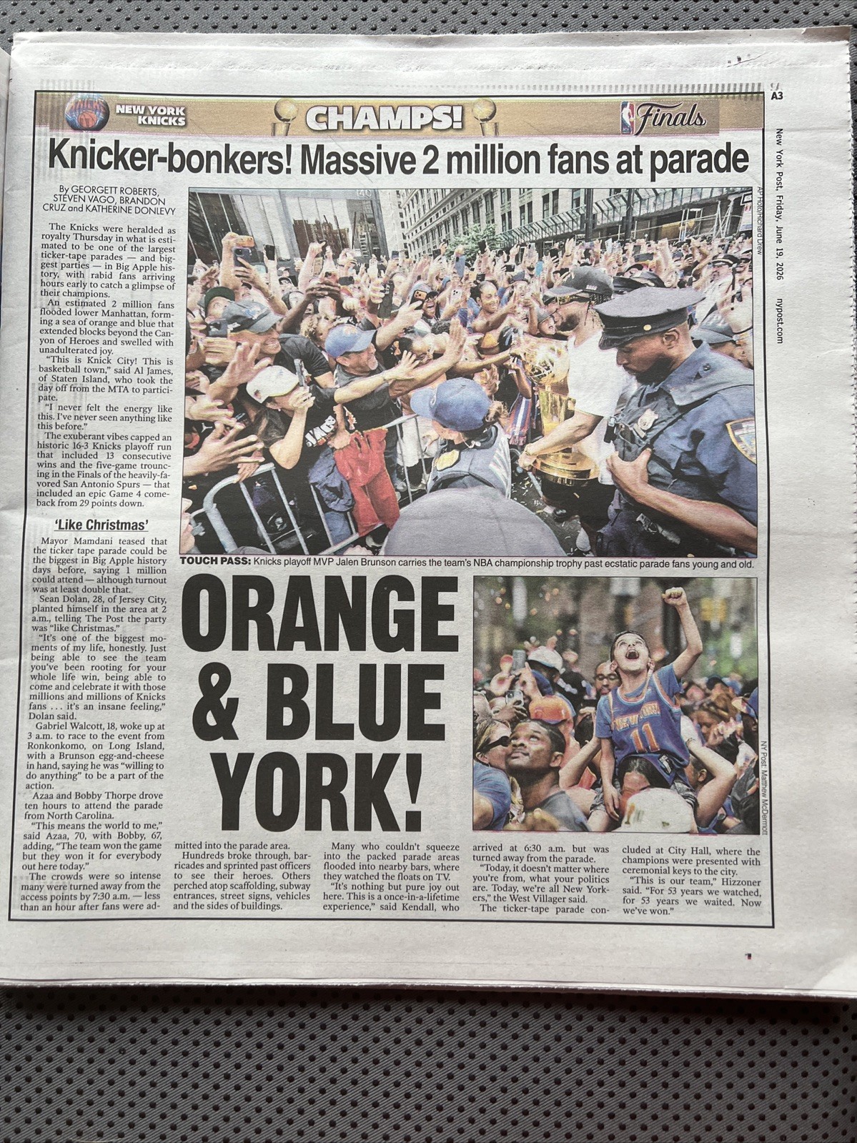 CITY OF LOVE NEW YORK POST KNICKS CHAMPIONS PARADE 6/19/2026 ?