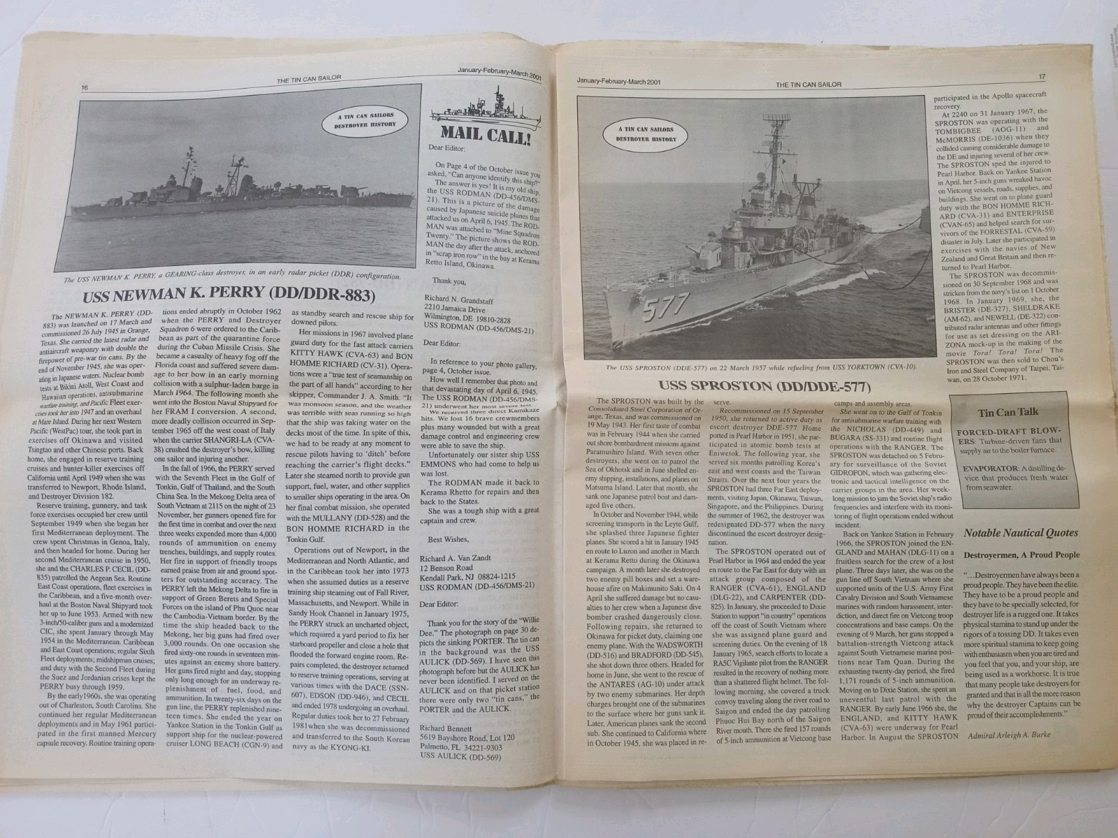 The TIN CAN SAILOR Newspaper 2001 Vol 25 #1 DESTROYER OPERATIONS AGAINST ITALY