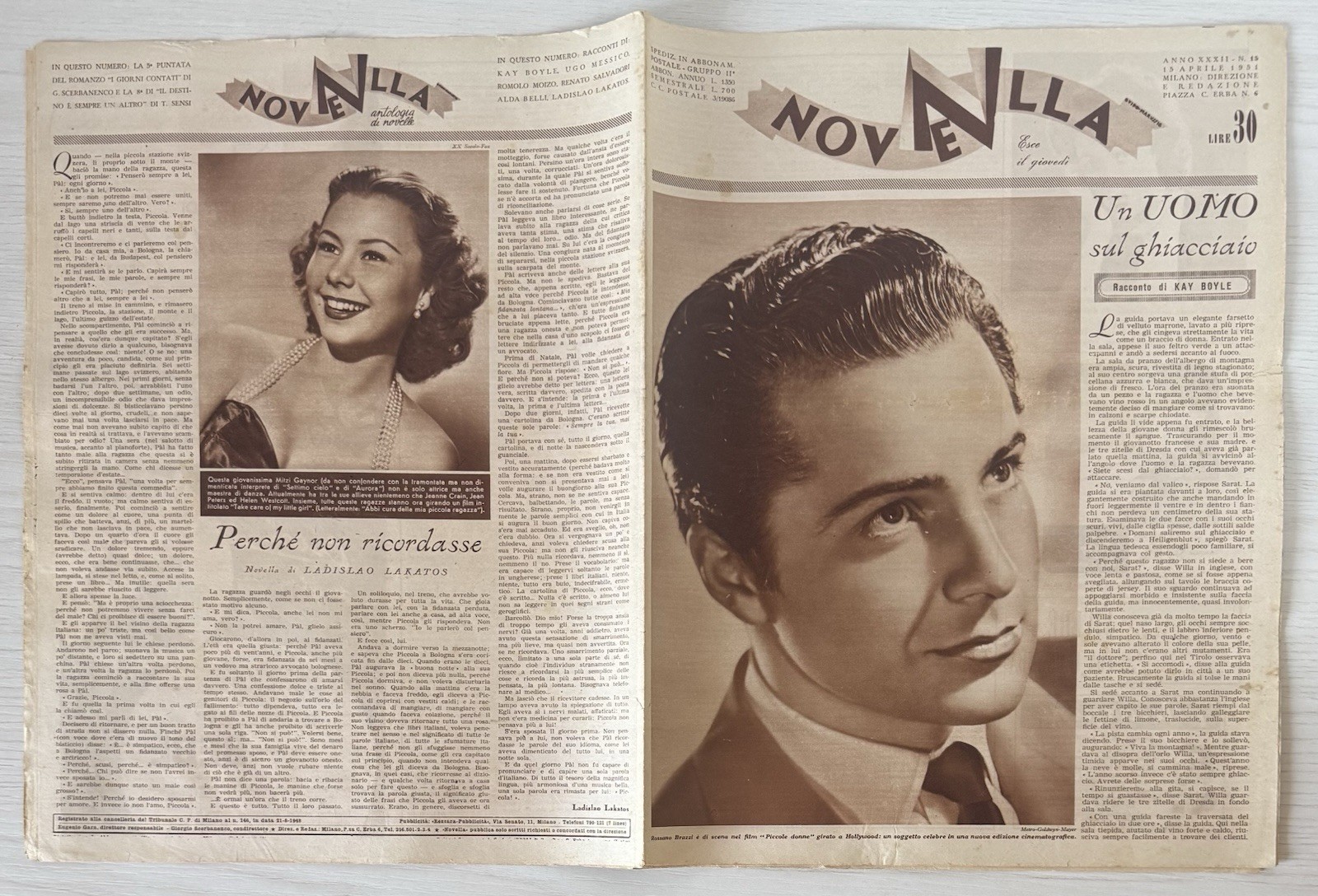 NEWS women’s literary magazine rizzoli No.15 1951 year XXXII rossano brazzi