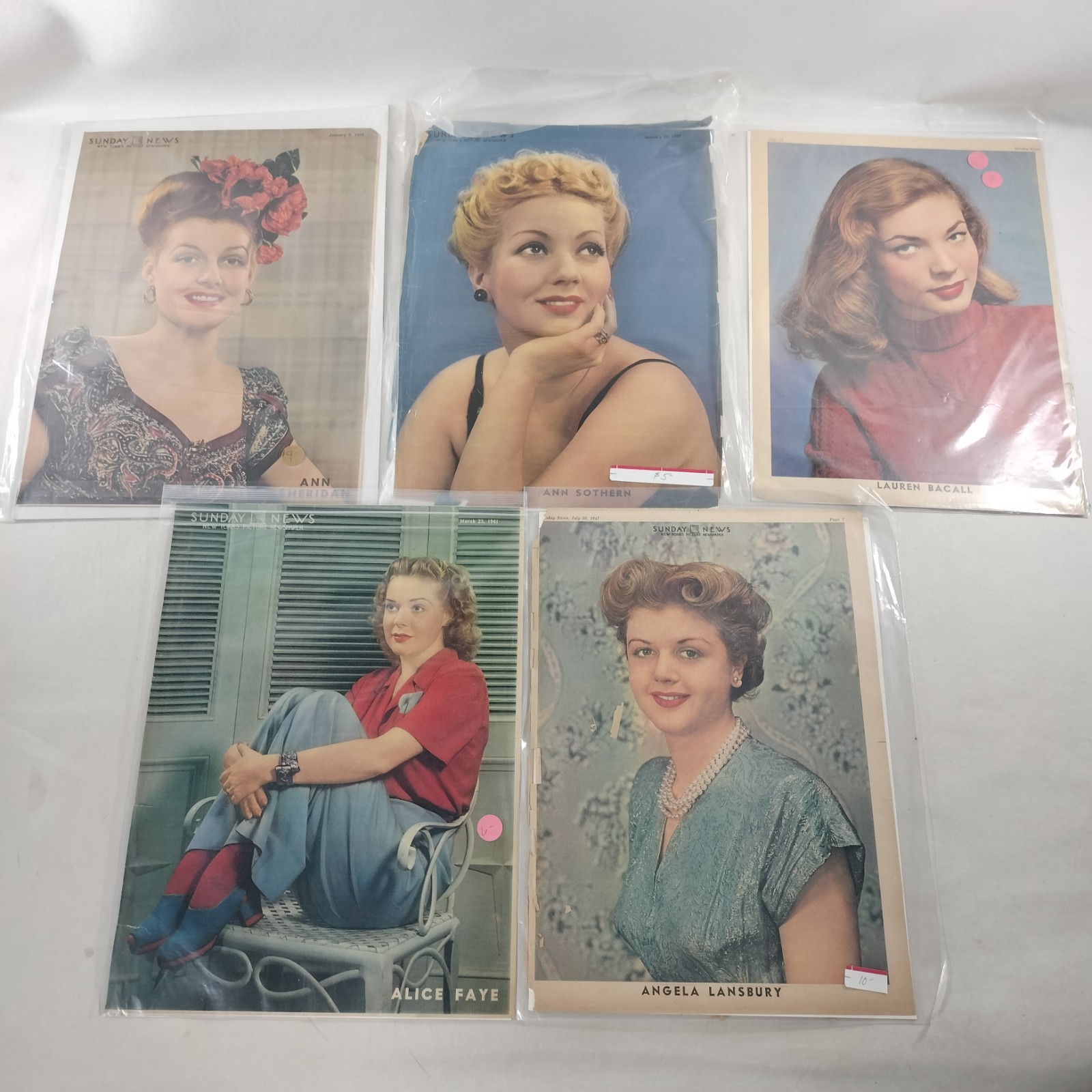 Vintage Lot of 27 Sunday News Covers 1940s Hollywood Actresses